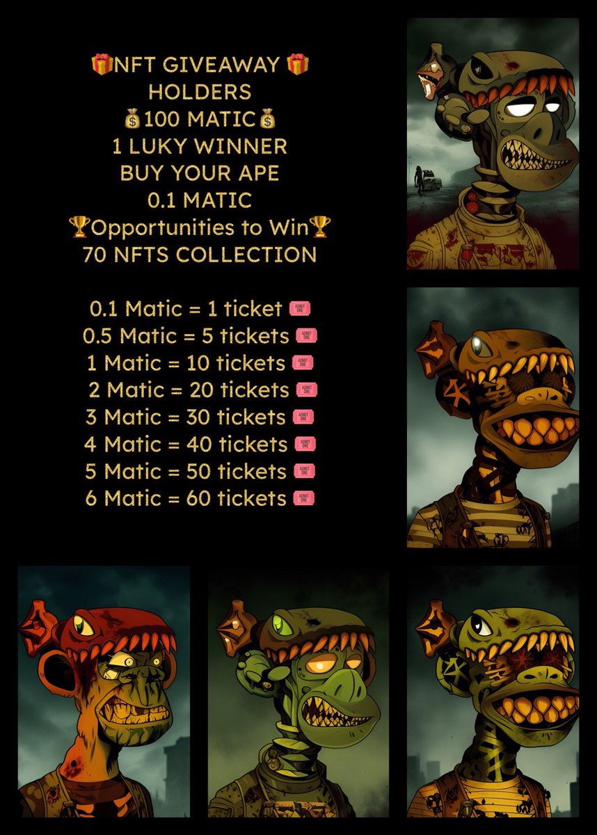 jpcm2004_nft's tweet photo. ✨Welcome to this great family of Aliens Apes👽🙈📌
‼️NFT #GiveawayAlert 💵100 Matic holders ‼️
✨I will add you to this great community
✨Every purchase you get 1 ticket 🎟️ 60 different Apes
✨ Get your ticket 🎟️ for‼️0.1 #MATIC ✨
👇👽🙈👇
https://t.co/rTzmYQuimv
@Elegit2021
@thatswhatsup333
@PlanetXNFTs
@michell27061501
@OmniChances
@DreyfusGregory
@Nova_Visage_
@JulianD65529498
@MetaLadzNFT
@BlackTornadoArt
@art22es
@CheshireSrC
@lizarddmann
@GGarudeya
@riya9619
@sassybaeNFT
@canarypunkNFT
@dustydude42079
@Nova_Visage_
@Sami_NFTplus
@ANft199890
@artcruise2910
@MarianBelu22
@AnnaDBE
Unnamed OpenSea account
Herman_argasa ( OpenSea account)
#lamashivapunk ( OpenSea account)
#SupportEachOthers #OpenseaNFTs #nftcollector #NFTJapan #NFTGiveaway #nftbuyers #NFTmagic