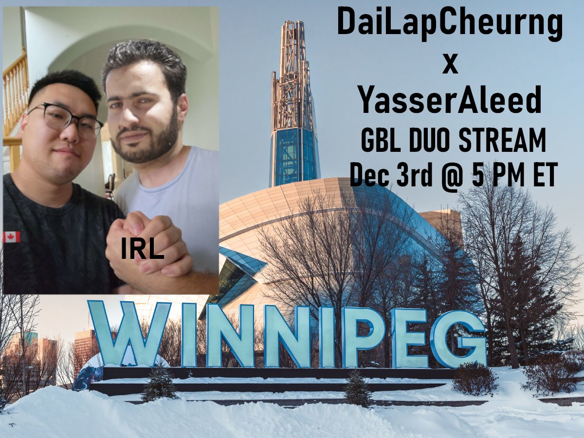 🚨 Special stream announcement 🚨

I will be live on <a href="/aleed_yasser/">Yasser Aleed</a> twitch channel tomorrow around for an IRL GBL duo stream!!

Yes, I am flying in to visit the 3x Winnipeg local champion

Tune in at twitch.tv/yasseraleed 5 PM Eastern Time