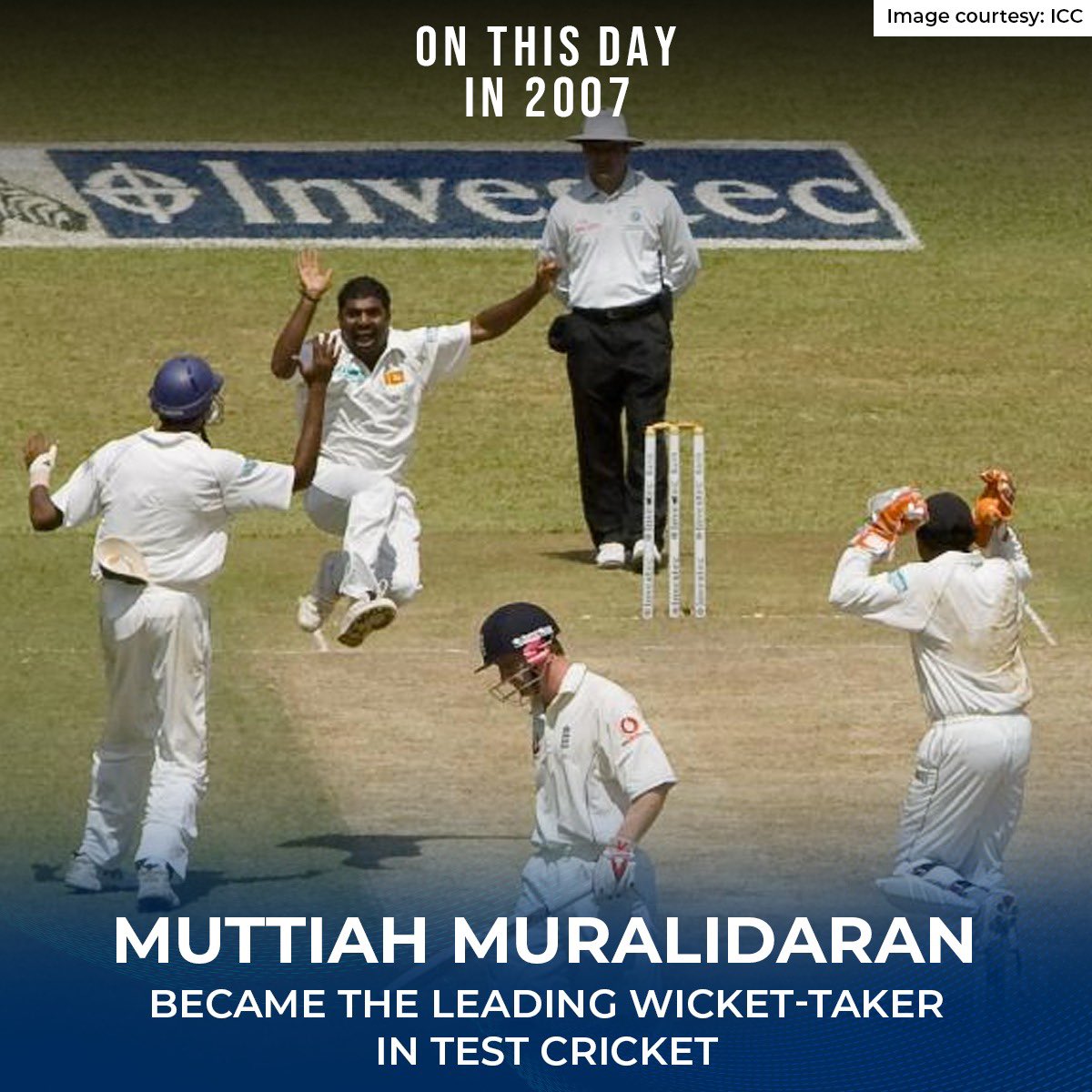 #OnThisDay Muttiah Muralidaran regained the record for becoming the highest wicket-taker in Test matches. His 709th scalp was England’s Paul Collingwood. #MuthiahMuralidaran #TestMatch #Wickets #Crickettwitter #SLvENG