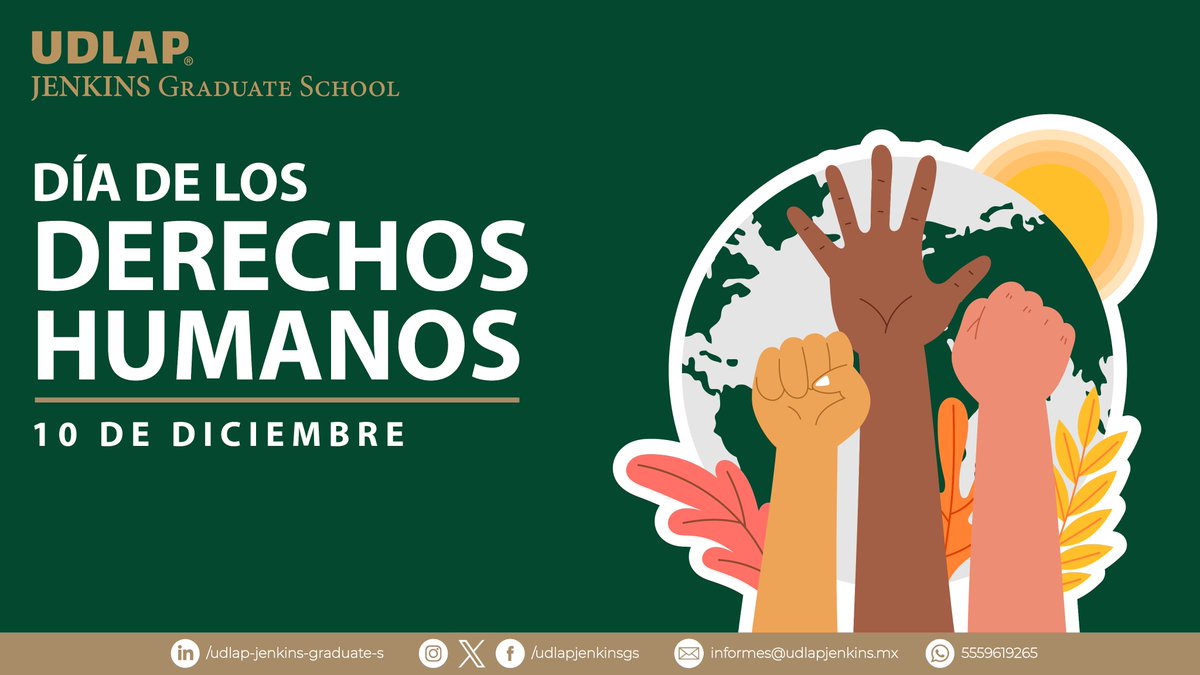 En el Día de los Derechos Humanos, promovamos acciones  que garanticen los derechos de todas las personas en cualquier lugar, sin discriminación. En UDLAP Jenkins reafirmamos nuestro compromiso con la igualdad, la justicia y la libertad para todos.