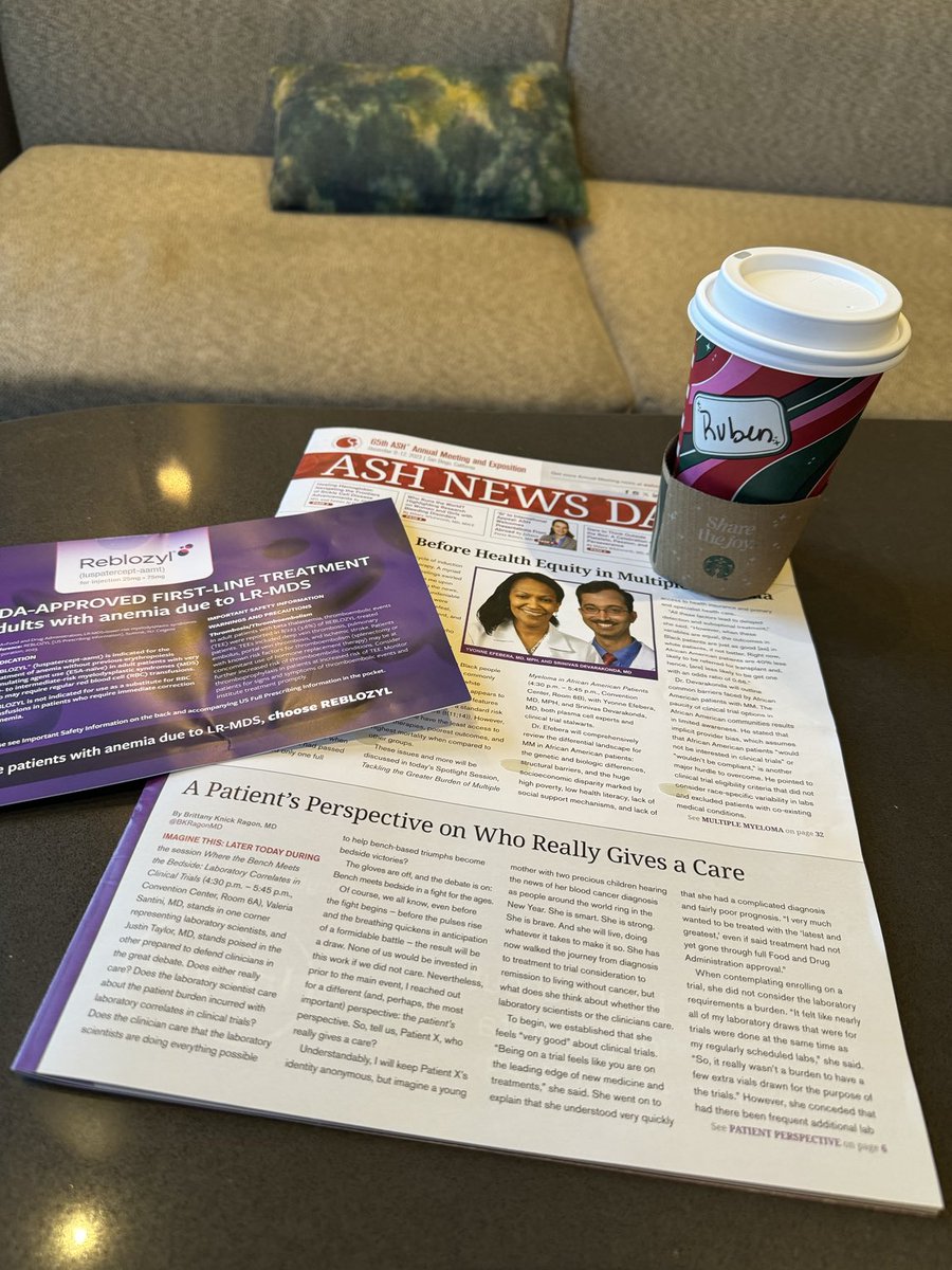 Grab a coffee at #ASH23 (mine a “quad” flat white) remove the Reblozyl add from the cover of your #ASHDailyNews and read our own ⁦@BKRagonMD⁩ wonderful piece previewing today’s Laboratory Correlates in Clinical Trials session! ⁦@LevineCancer⁩ ⁦@wakeforestmed⁩