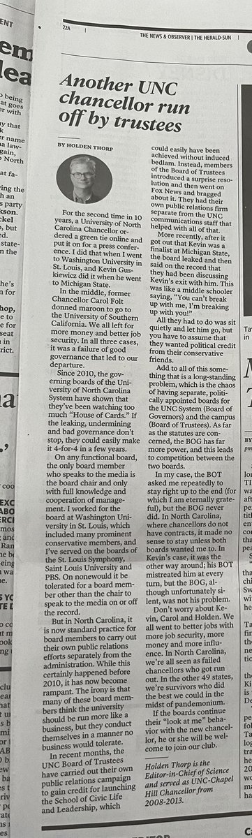 CountessesofUNC's tweet photo. An interesting perspective from a former UNC Chancellor. https://t.co/o847Ut41z0