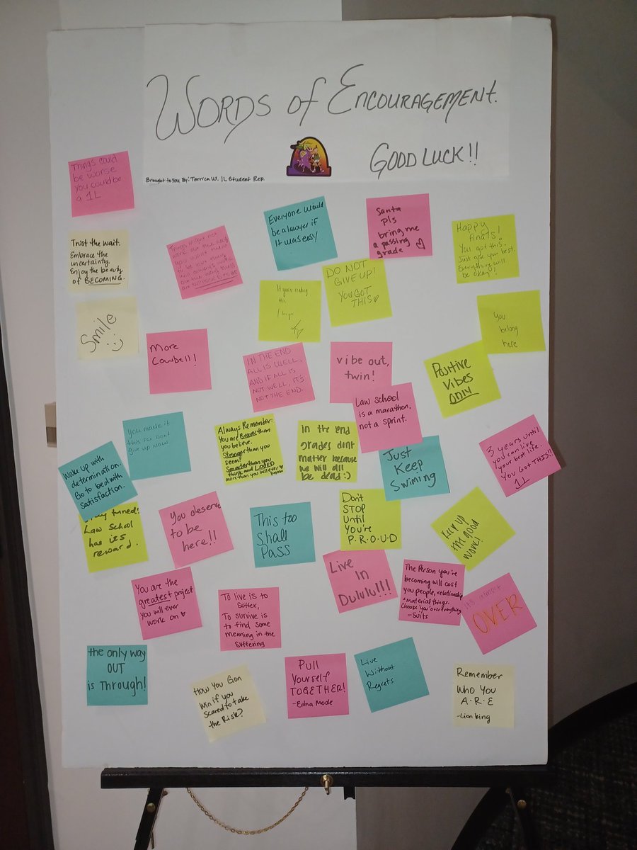 Zoom in to read the words of encouragement on #PostItNotes from Atlanta's John Marshall Law School students to 1Ls -- first-year law students -- during their final exams. It's #FinalExam time and for #1Ls, there is also some anxiety. 

They look tired and you can see the fatigue