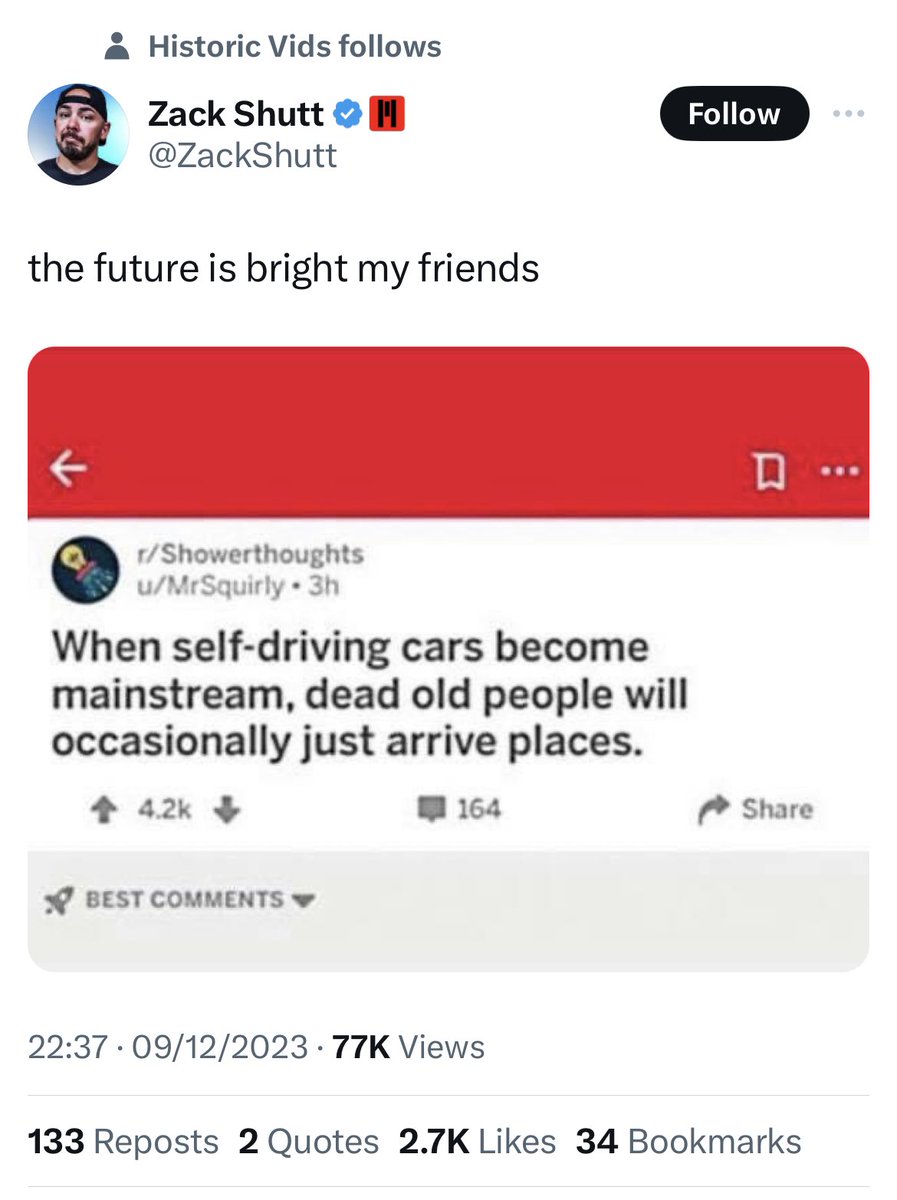 A great example of something that seems dystopian, but is undoubtedly better than the current situation where dying whilst driving often leads to serious crashes that kill others in the process