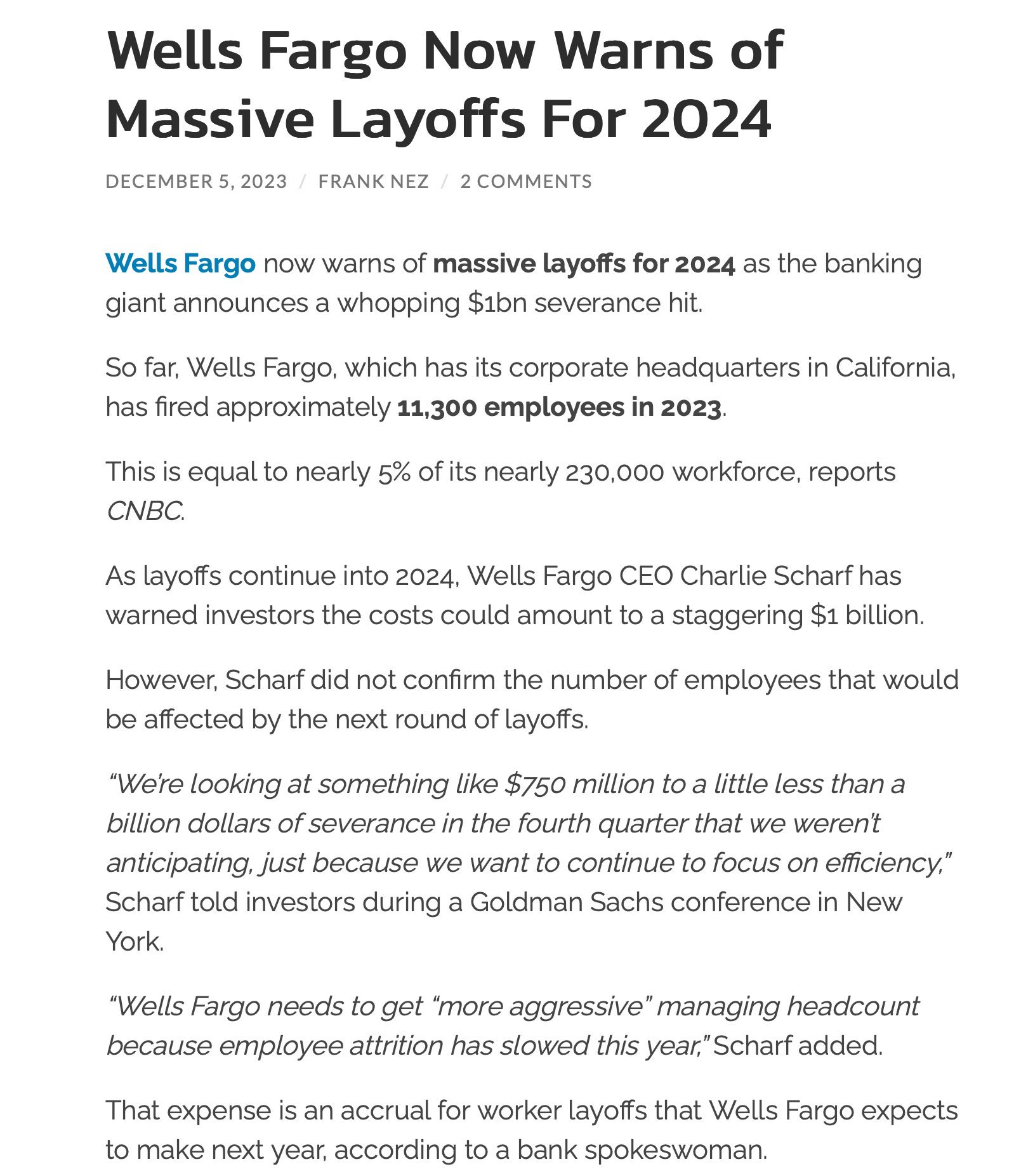 Wells Fargo Layoffs 2024 Bridie Sabrina
