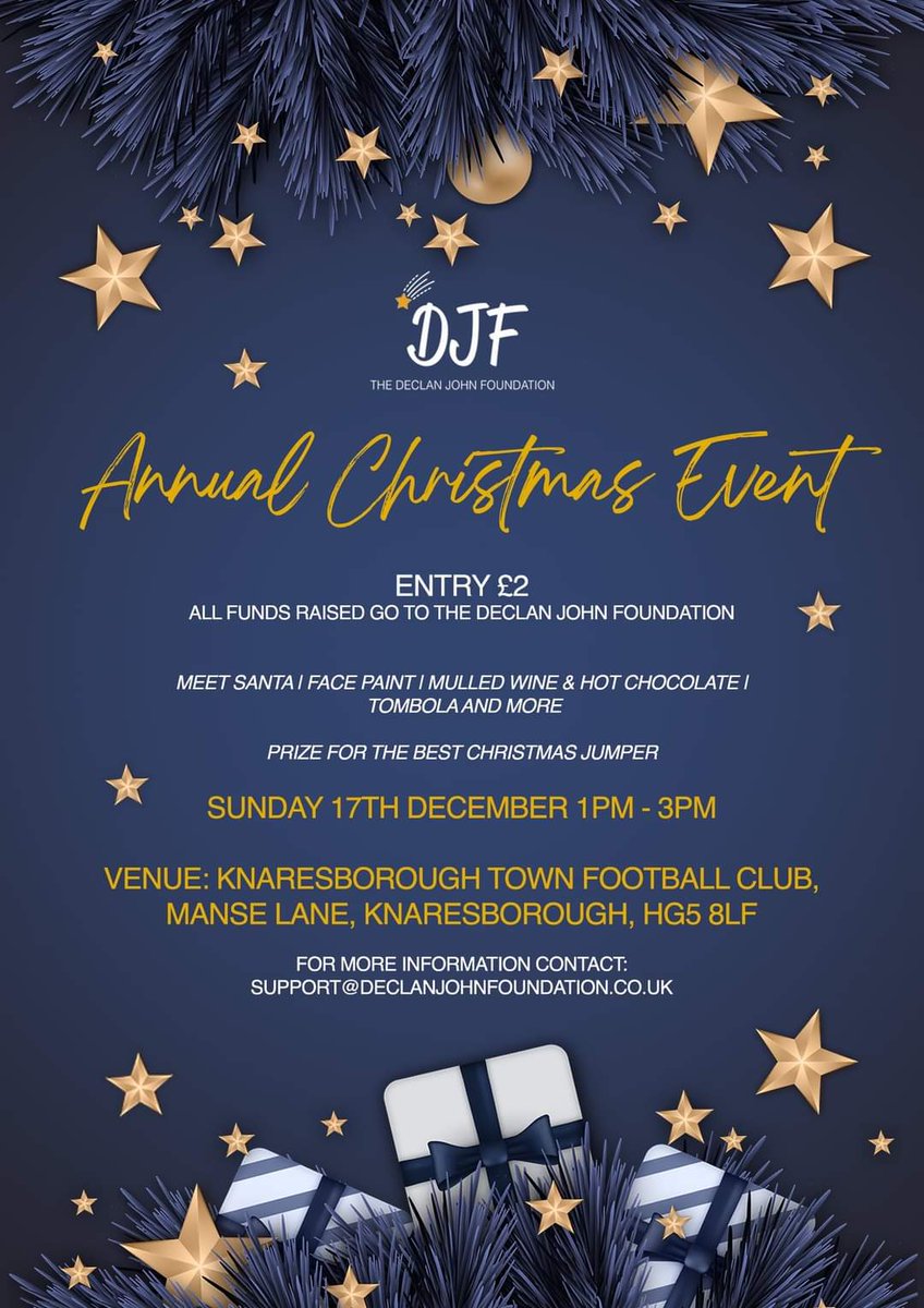 Next Sunday we are proud to host an annual Christmas Event in support of The Declan John Foundation Come down to Manse Lane for a fantastic afternoon. Santa is even making a visit to Manse Lane 🗓Sunday 17th Dec @KTAFCWomen @KnaresboroNow @Kn_Rotary @fevaFest @knaresboroughct