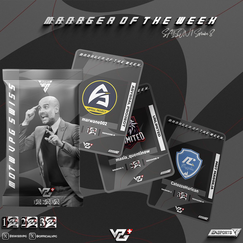 VPG Switzerland 🇨🇭 (@swissvpg) on Twitter photo Voici les TOTW de cette semaine 8 VPG Suisse.
À l'issue de cette semaine de compétition, certains joueurs ont réussi à se démarquer et à brillamment faire honneur à leur équipe.
Félicitations à tous
<a href="/OfficialVPG/">Virtual Pro Gaming</a> Voici les TOTW de cette semaine 8 VPG Suisse.
À l'issue de cette semaine de compétition, certains joueurs ont réussi à se démarquer et à brillamment faire honneur à leur équipe.
Félicitations à tous
<a href="/OfficialVPG/">Virtual Pro Gaming</a>