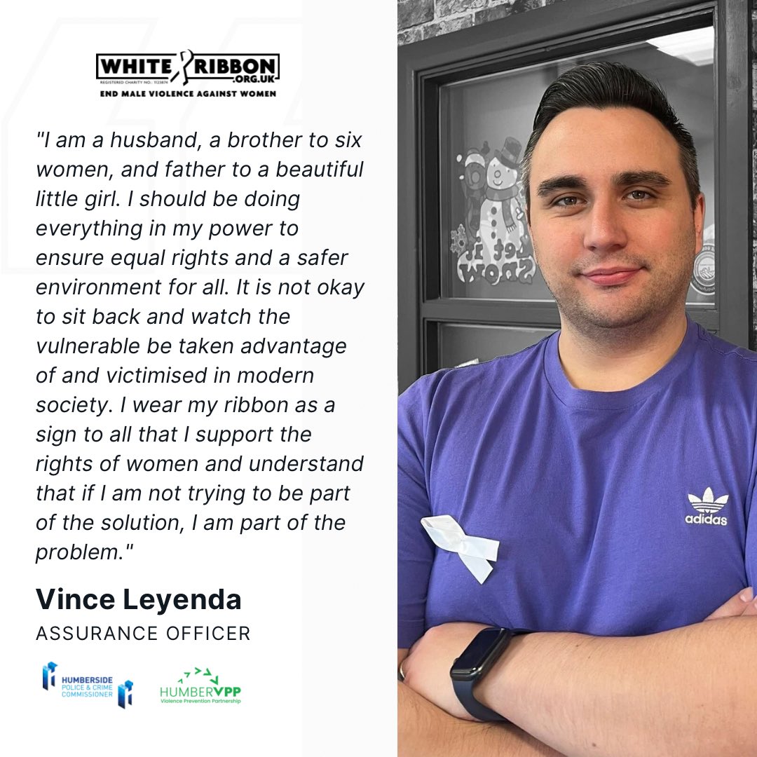 📢 Vince is a dedicated supporter of the @WhiteRibbon_UK campaign and recognises the crucial role men have in putting an end to violence against women and girls.

#16DaysOfAction | #ChangeTheStory | @HumbersidePCC