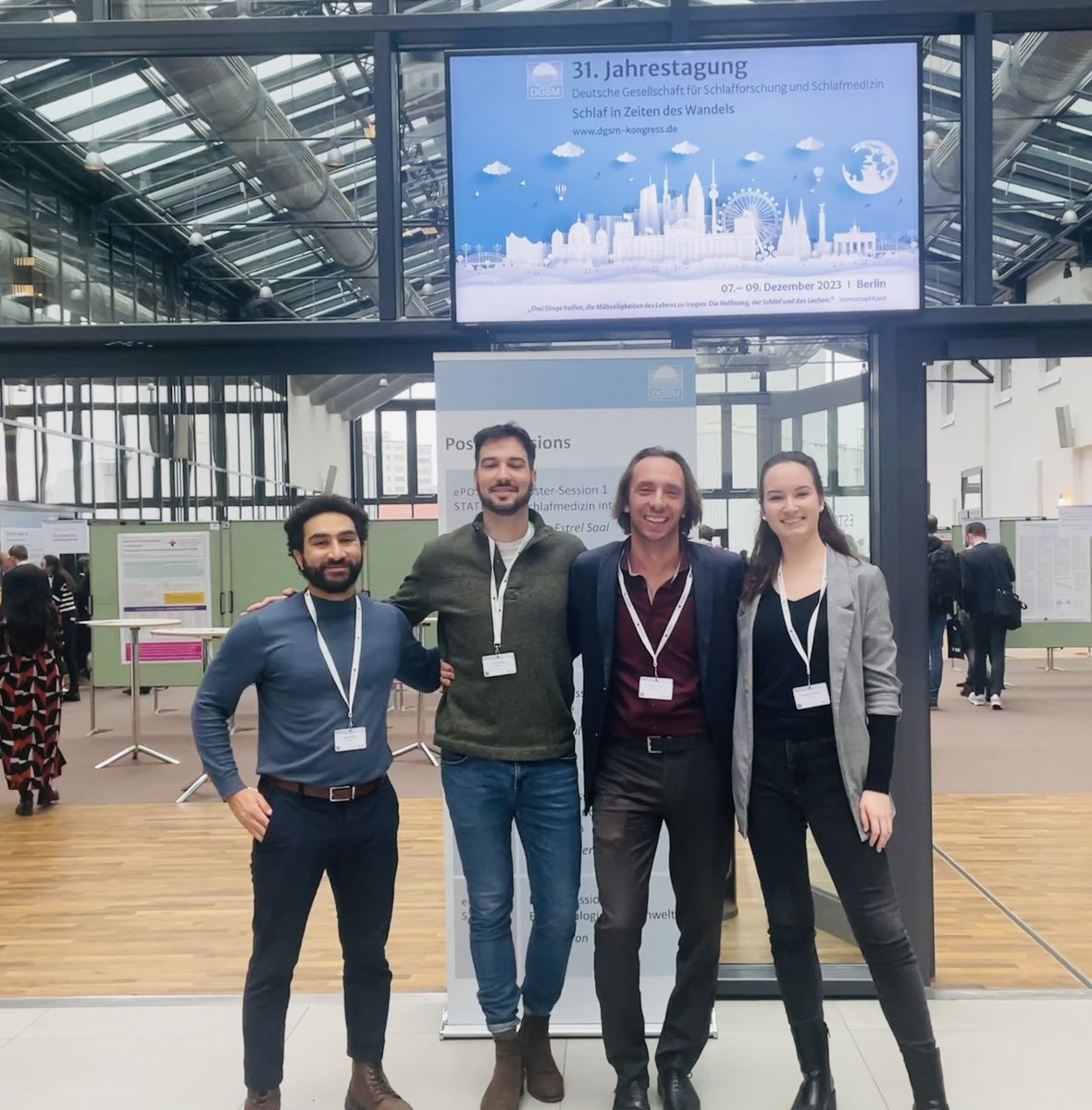 sleep2app's tweet photo. Am Kongress der deutschen Gesellschaft für Schlafmedizin mit Mohamed Ameen, Pavlos Topalidis und Alexandra Hinterberger (links nach rechts).

Gestern mit 3 Vorträgen, Postern, Symposien zu “Moderner Schlafmedizin mit KI &amp; einfachen Sensoren für den Heimgebrauch”. https://t.co/PmeIhHIGG2