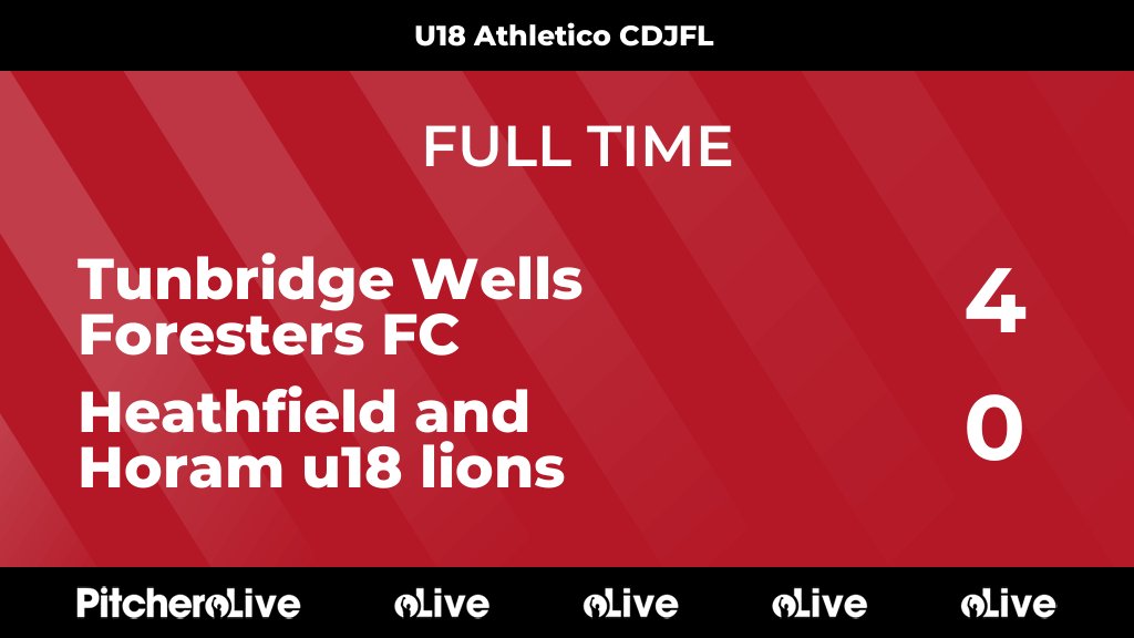 FULL TIME: Tunbridge Wells Foresters FC 4 - 0 Heathfield and Horam u18 lions
#TUNHEA #Pitchero
forestersfc.com/teams/124367/m…