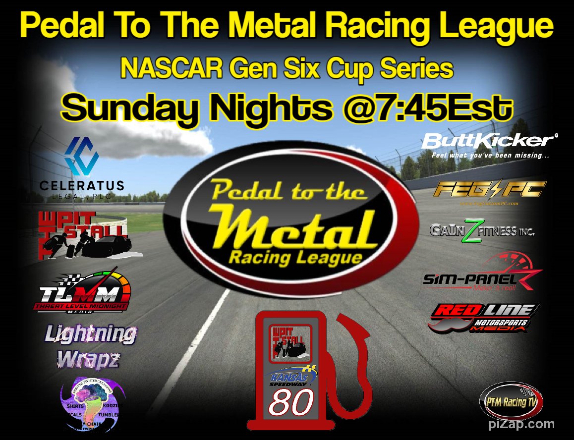 MAIN EVENT TONIGHT!

It's The Pit Stall Racing Series 80 LIVE in Kansas Speedway for the next showcase of Pedal To The Metal Racing League here on PTM Racing TV!

#iRacing
