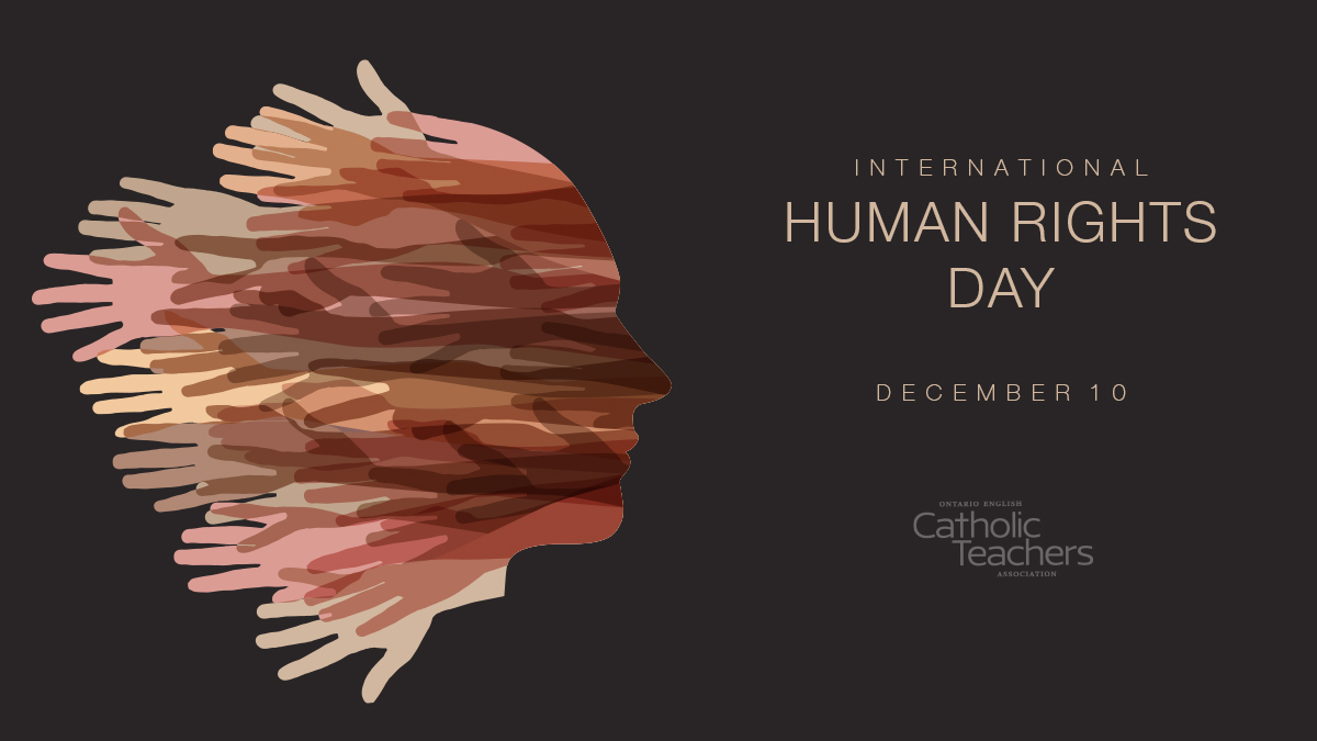 On #HumanRightsDay, we celebrate the 75th anniversary of the UN Universal Declaration of #HumanRights (#UDHR).
 
#CatholicTeachers, today, &amp; every day, #StandUp4HumanRights – &amp; join the call to advance freedom, equality, &amp; justice for all. #onted
 
ohchr.org/en/get-involve…