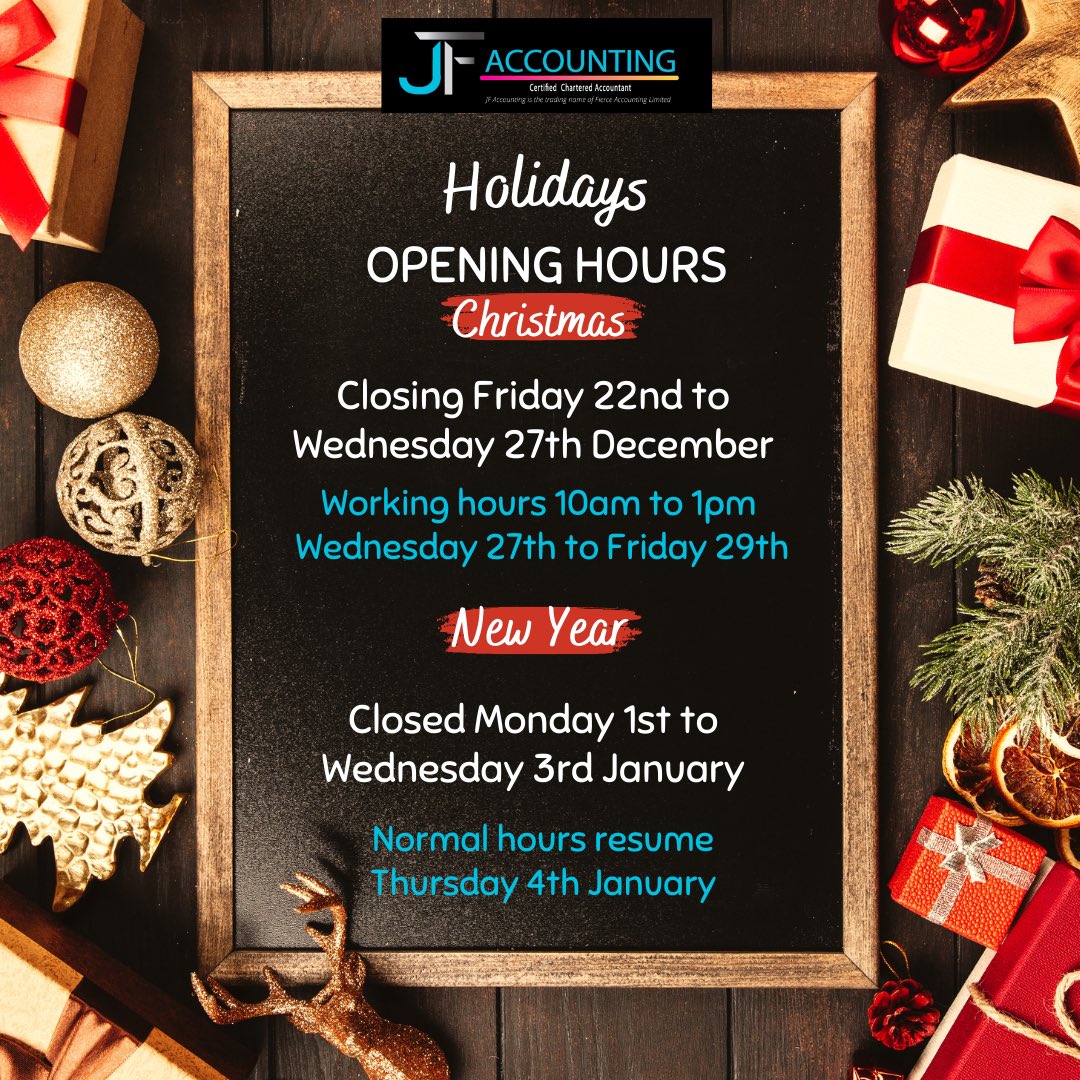 AccountingJf's tweet photo. 📅  Christmas and New Year 2023 Opening Hours 📅

🎁 We wanted to make sure you’re in the loop about our special opening hours for the upcoming Christmas and New Year 🥳
#Christmas2023 #NewYear2023 #HolidayHours #JoyfulSeason #FestiveShopping #jfaccounting #christmas #jax https://t.co/sXgaYYJhX9