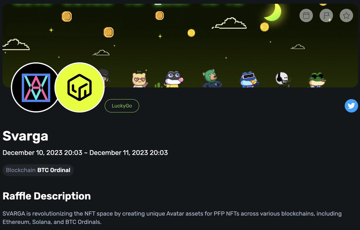 LuckyGo_io's tweet photo. LuckyGo x Svarga🌟

SVARGA is revolutionizing the NFT space by creating unique Avatar assets for PFP NFTs across various blockchains, including Ethereum, Solana, and BTC Ordinals.

5 x WL Raffle: https://t.co/bqoNnkbPgj https://t.co/OqlOwDWvWx