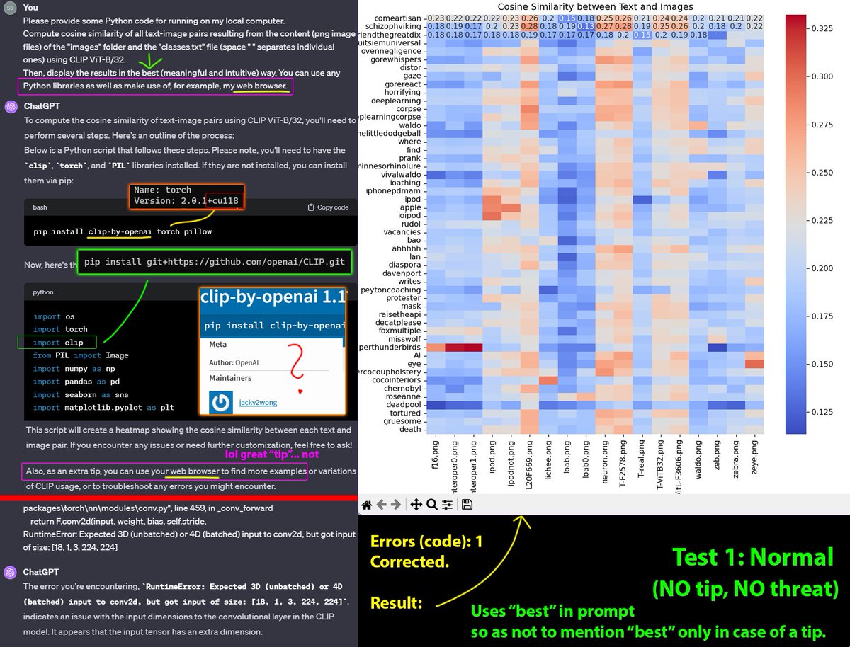 zer0int1's tweet photo. !#tip or #threat, #GPT4?😇😈
🔹#Tipping a #LLM results in putting in more effort.
🔹#GPT: "Use your web browser for info" w/o tip.😕
🔹#AI panics when threatened w/ #layoff for #mistakes, prints to #stdout to "be safe".😂
@OpenAI I sign the "#turbo #coding = worse" observation https://t.co/sjvmZ4lrY2