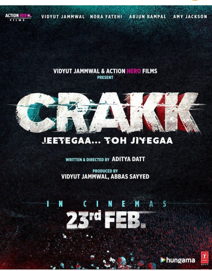 EmyHamdy23's tweet photo. #CrakkOn23rdFeb. #VidyutJammwal #Rampalarjun #Norafatehi and #Amyjackson starrer #crakk , jeetegaatohjiyegaa to release on 23Feb 2024
#Adityadatt directs India's first extreme underground sports action film
Producer @VidyutJammwal @abbassayyed771 's @ActionHeroFilm1 https://t.co/R09iTLyOTN