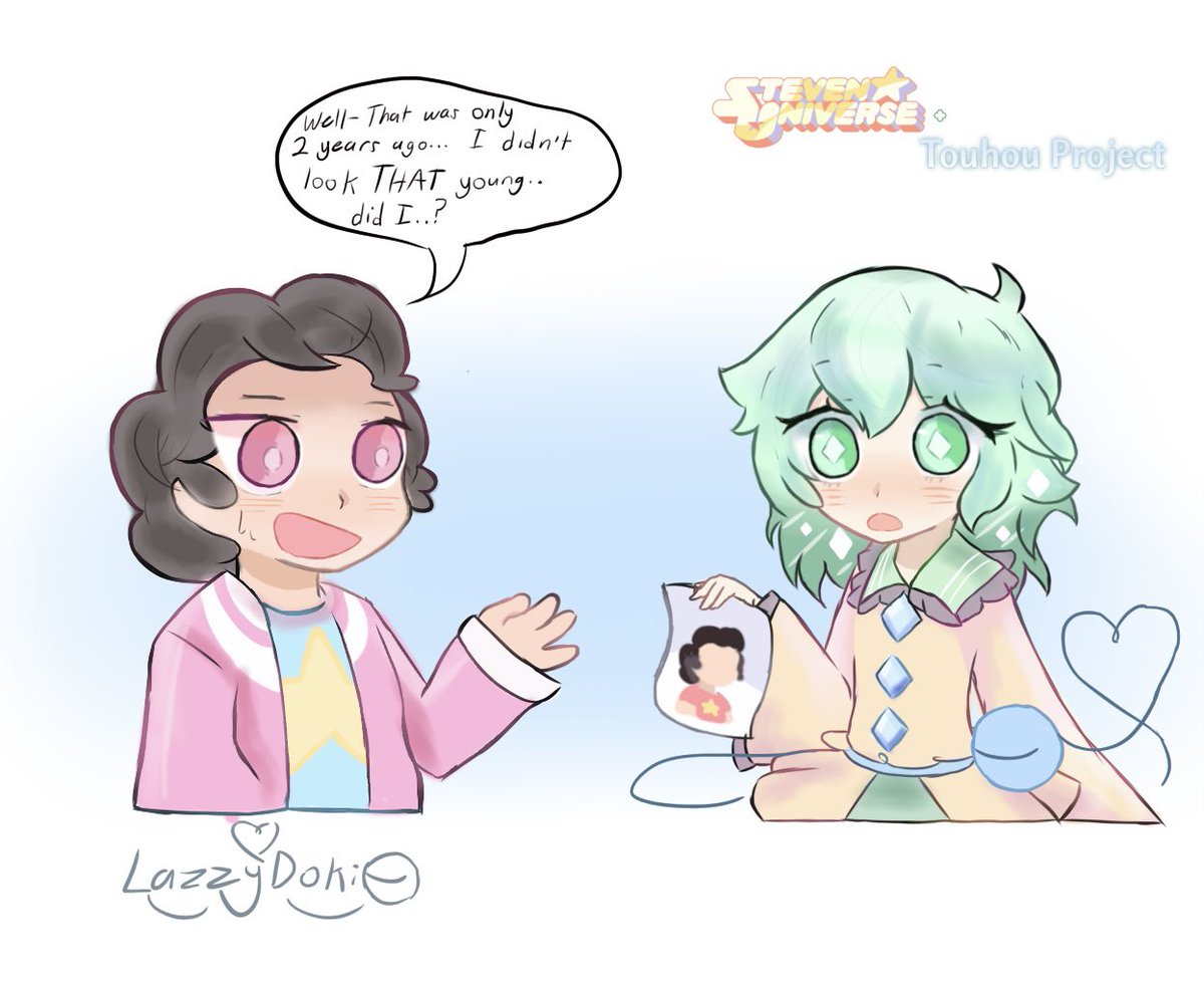 Decided to draw some art based off some crossover interactions when I roleplayed as Koishi starring none other than Steven Universe! Might draw more of these later.

#touhouproject #東方Project #KoishiKomeiji #StevenUniverse #StevenQuartzUniverse