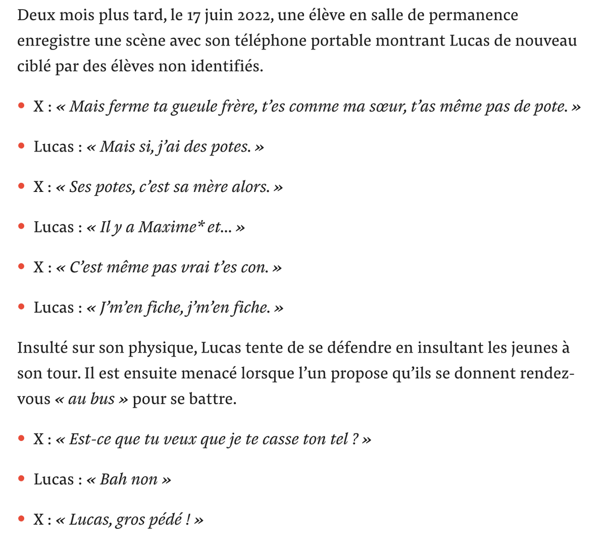 davidperrotin's tweet photo. Le rectorat affirmait que Lucas avait été victime de harcèlement seulement quelques jours.
Mediapart révèle qu'il était victime d'injures homophobes durant toute sa scolarité. Des messages sur Tik Tok, une vidéo, et des conversations Snapchat le montrent https://t.co/L15UB1N8vo https://t.co/8Sj6vZNCBp