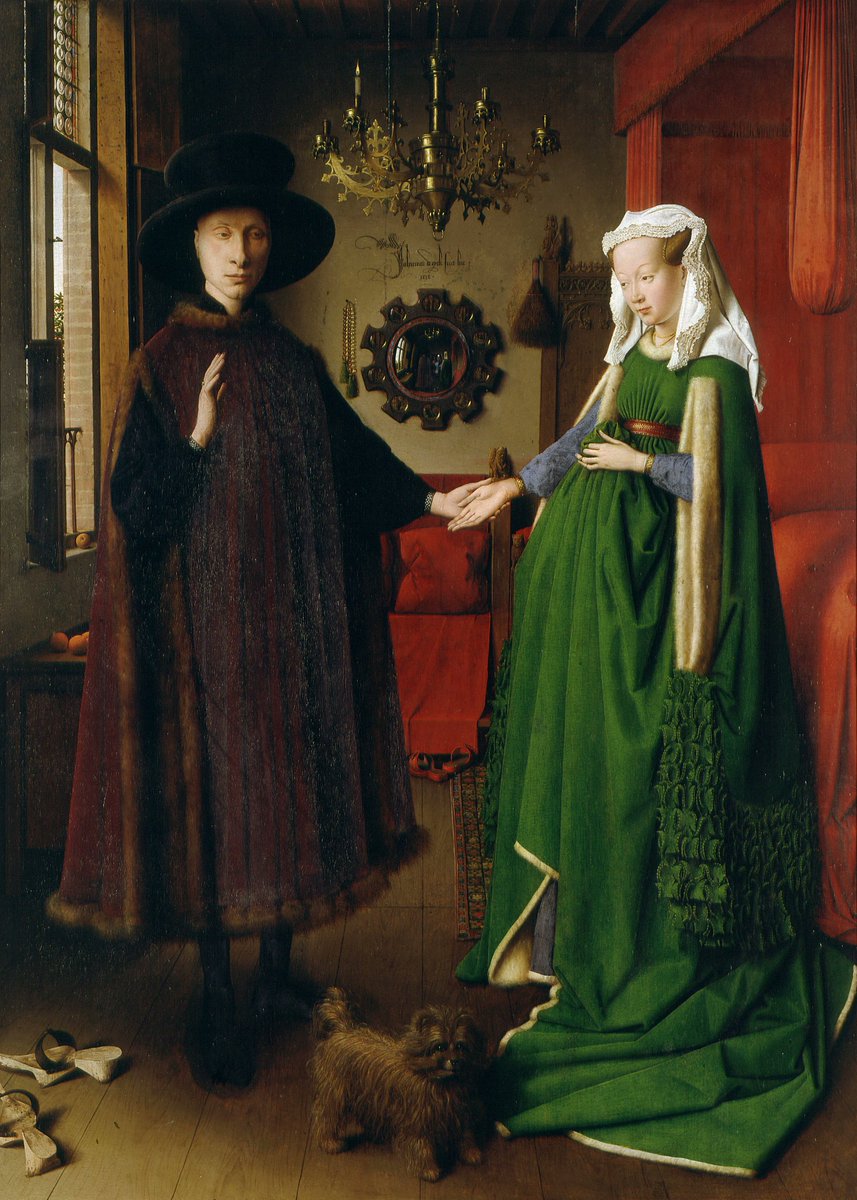 Timothius101's tweet image. Observation of the Amazing 1434 painting by Flemish Artist Jan Van Eyck: Besides having a skill ahead of his time, he paid incredible attention to the folds in the fabric because only the well-to-do could afford them. Figures are life-size in the painting.