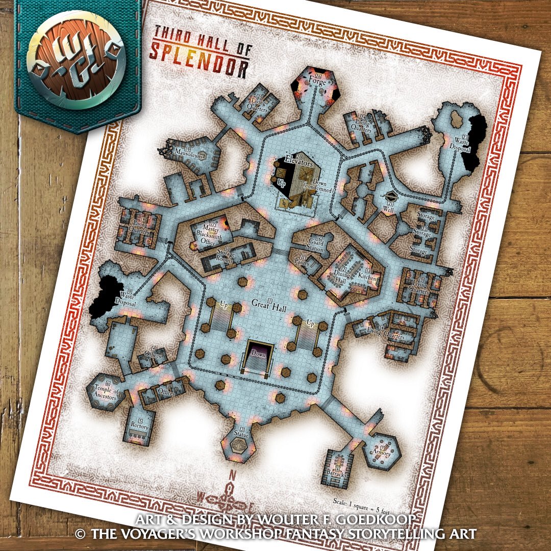wfgWorkshop's tweet image. The Third Hall of Splendor, a top down #dungeonmap to be featured in Earl of Fife Games’s upcoming #ttrpg book Dungeons Deep and Caverns Old: Secrets of the Sacred Stone!

#fantasymaps #rpg #mapmaking #fantasyart #indiegame #dungeoncrawl #cartography #commission #noai