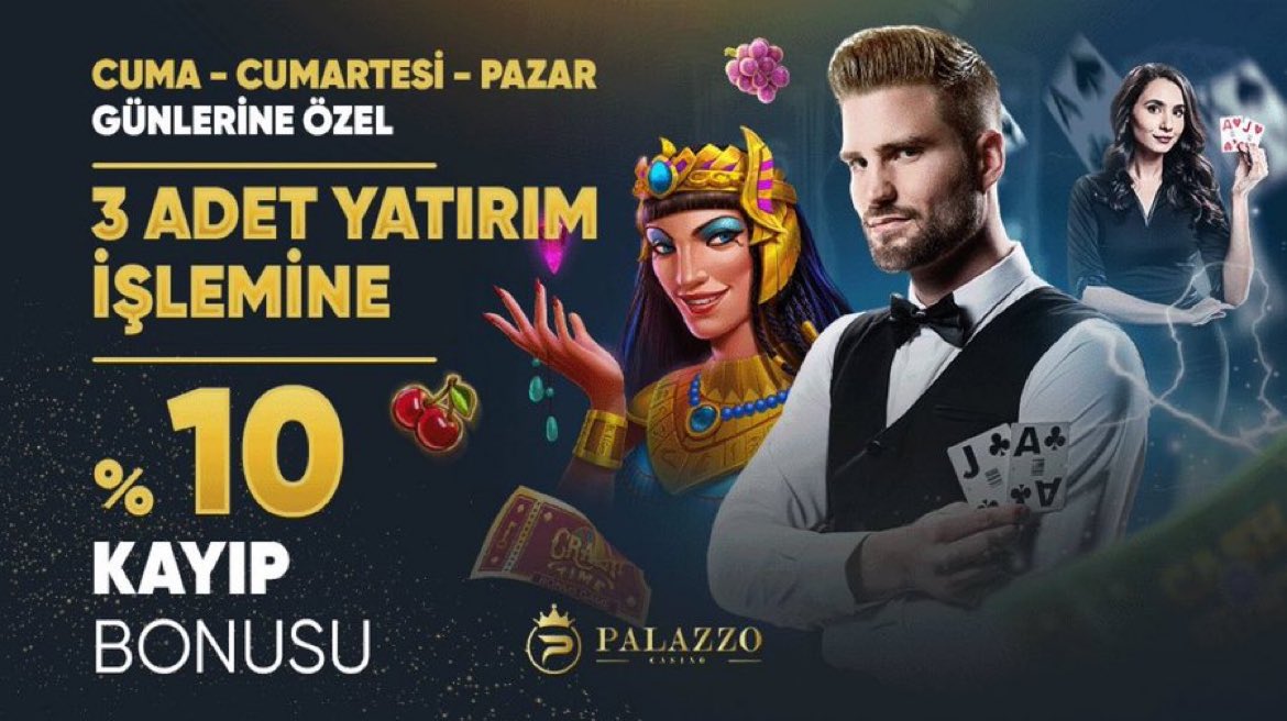 🎰 Palazzo Casino’da discount Cuma’dan gelir! 📅 Cuma-Cumartesi ve Pazar günlerine özel 3 adet yatırım işleminize %10 Kayıp Bonusu siz değerli üyelerimize veriliyor. 🎯Palazzo ile kazanmakta sınır yok! bit.ly/3DorpGd