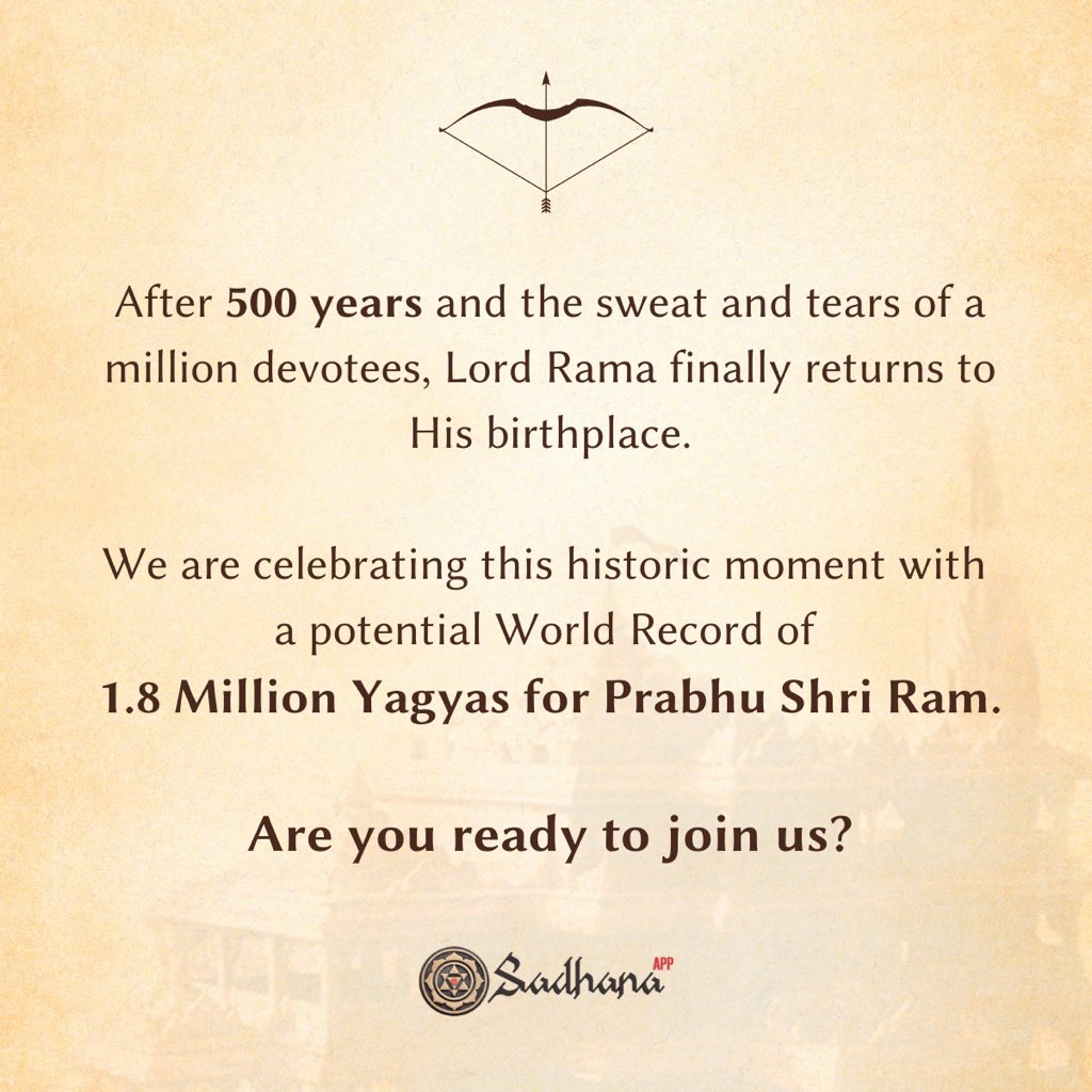 Ab Ayodhya dur nahi! 

A massive mission is about to begin  as we prepare to welcome our beloved Shri Ram to Ayodhya! 

Make sure to share this post and watch this space for more details to follow soon! 

#ayodhya #shriram