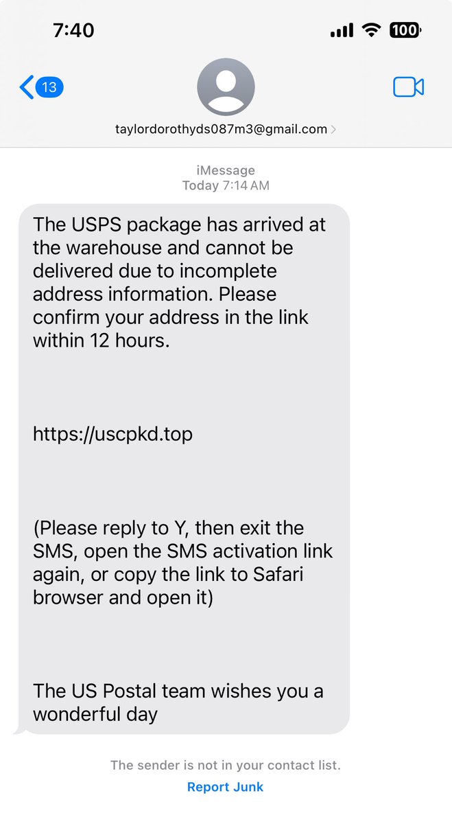 rj1975's tweet photo. So wait… the USPS is sending messages from employees’ personal emails? 😂😂 #ScamOfTheDay https://t.co/nuEWrgU1Xs