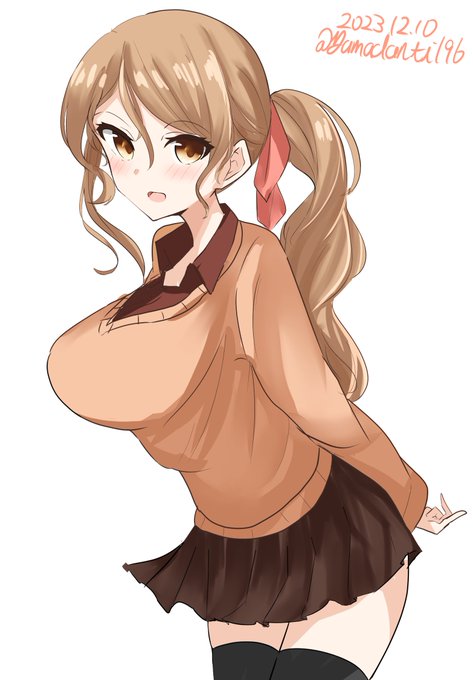 「breasts brown sweater」 illustration images(Latest)