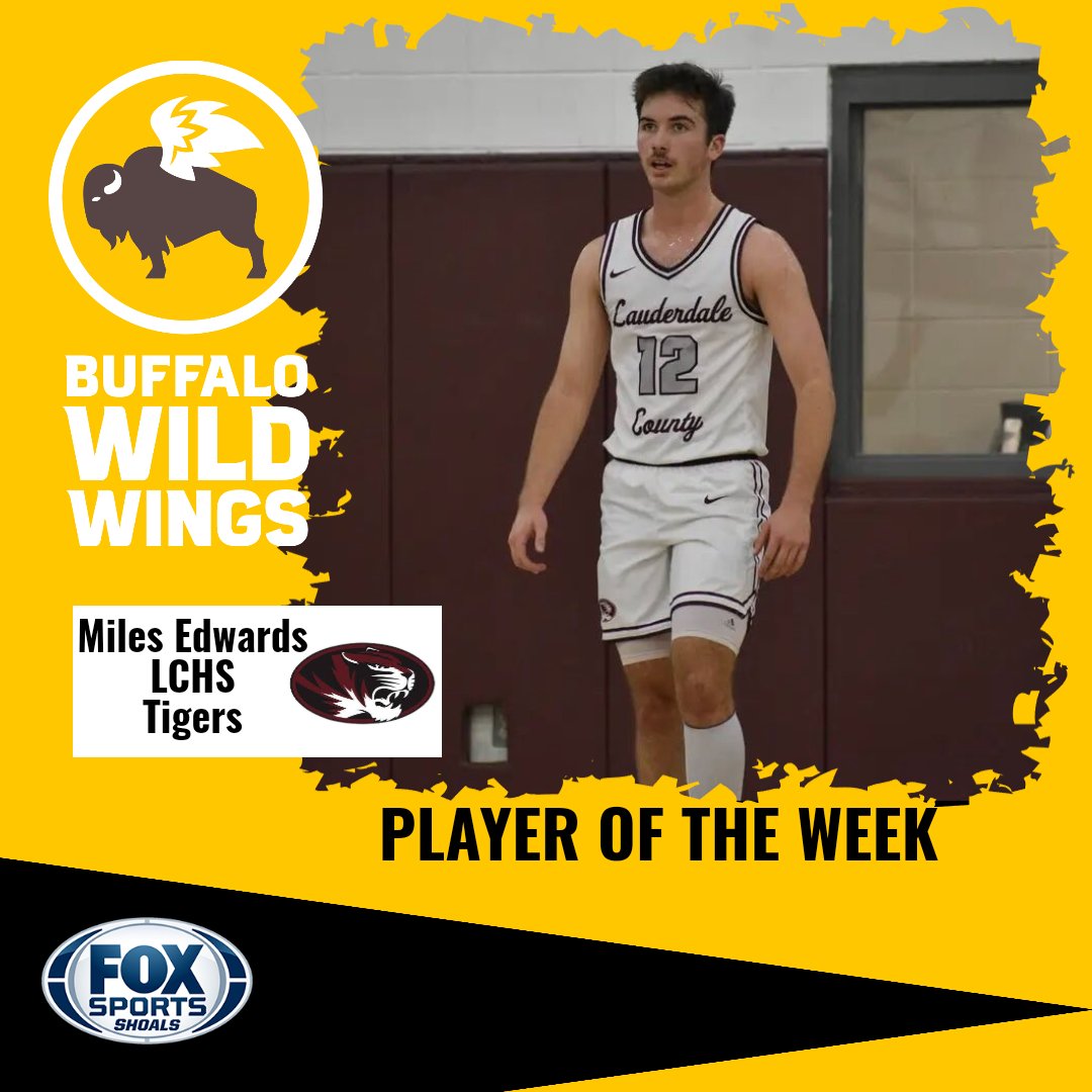 Congrats to Miles Edwards (Lauderdale County) who has been named the Buffalo Wild Wings Fox Sports Shoals Player of the Week. Miles is now in the running for the Player of the Year.