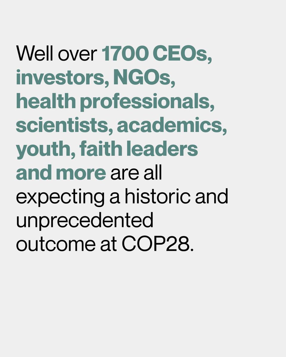 BezosEarthFund's tweet image. +1,700 climate leaders have signed a letter to achieve a historic outcome at #COP28. Together, we stand in support behind all countries in delivering a 1.5°C-aligned plan.

Parties: It’s time for you to prove which side of history you are on.

Because #LaterIsTooLate.