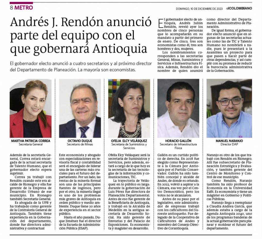 Mil gracias a nuestro <a href="/GobAntioquia/">Gobernación de Antioquia</a>
A <a href="/AndresJRendonC/">Andrés Julián</a>.  Por designarme como Secretario de Infraestructura <a href="/ObrasAntioquia/">Secretaría de Infraestructura</a>. 
Mi compromiso ha sido, es y será Antioquia. "Dejaremos hasta el último centímetro de piel por el bien de nuestros paisanos". (AJRC)
x.com/GallonHoracio/…