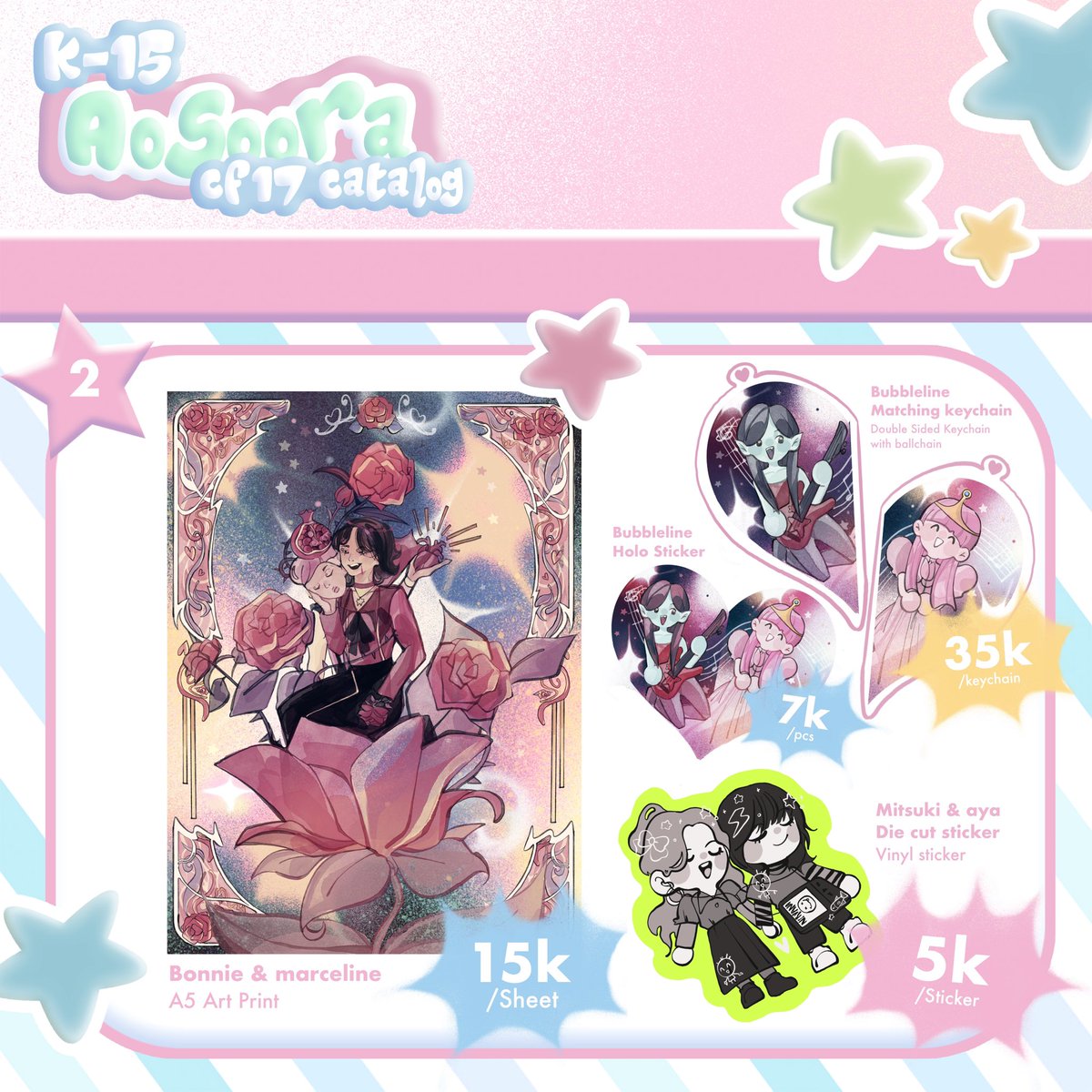 aosoora's tweet photo. [RT and likes are very appreciated]
Hi!! come visit me and my friends booth at #comifuro17 💕 here’s my #Comifuro17Catalogue 

🐟 Day 2 only, December 17
🌊 Booth K-15, Udin Petot
🎀 PO (10 - 20 Dec 2023) 
Link: https://t.co/Y57w7mm7G3 
#skz #adventuretime #tgswiiwagaa #newjeans https://t.co/C7egG8a06r