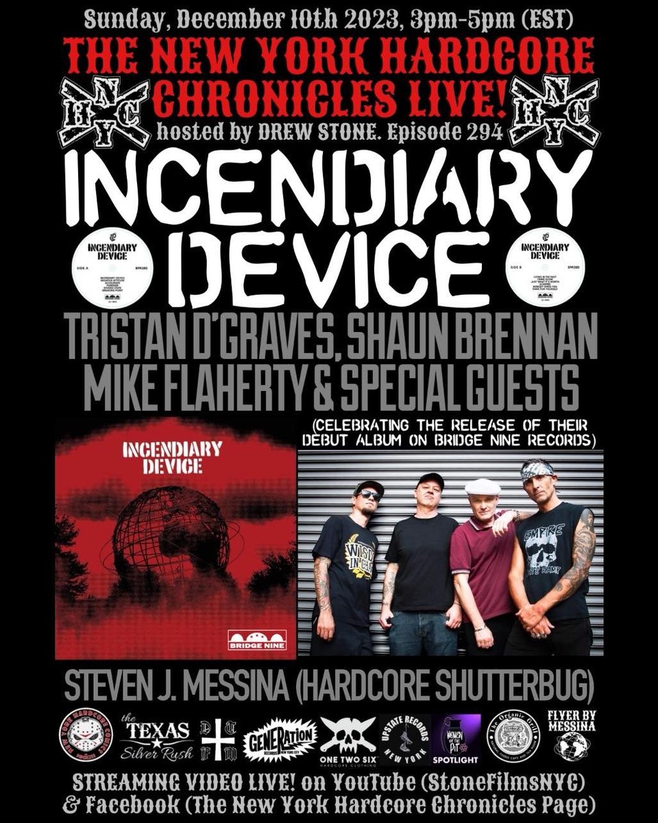 nyhccomics's tweet photo. #NewYorkHardcoreChronicles & @nyhccomics Presents
The New York Hardcore Chronicles #LIVE On YT & FB Hosted By @StoneFilmsNYC W/ #IncendiaryDevice, Tune In!
Ep 294
Dec 10th 3PM
LIVE
https://t.co/zec7tsiOil
#NYHCCOMICS
117 MainSt
DOBBS FERRY NY
https://t.co/mCKrUlRqQ2 https://t.co/JkWQvstqMt