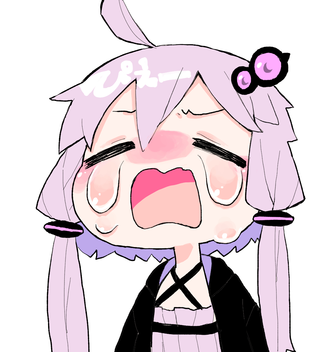 yuzuki yukari 1girl criss-cross halter solo purple hair crying open mouth purple dress  illustration images