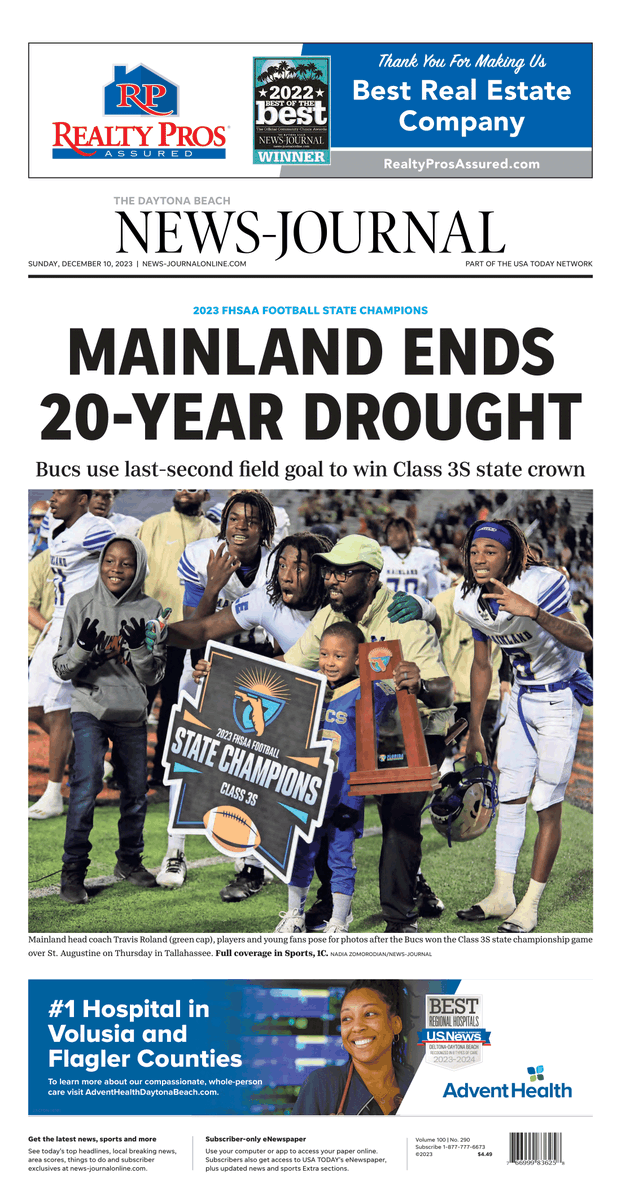 dbnewsjournal's tweet photo. A front page 20 years in the making. Congratulations to the state champion Mainland Bucs! https://t.co/X54Gj7qpwx