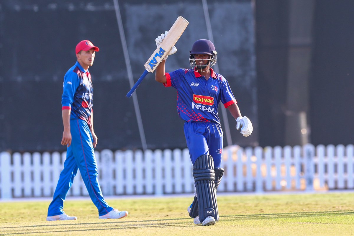 CricketNep's tweet photo. Arjun Kumal turned up the heat in today's showdown, batting a brilliant knock of 91 runs off 108 balls! 🔥🏏

Photo: ACC

#weCAN | #HappyDressingRoom | #OneBallBattles | #NepalU19 | #NepalCricket | #ACCMensU19AsiaCup https://t.co/4xbPWtJtyX