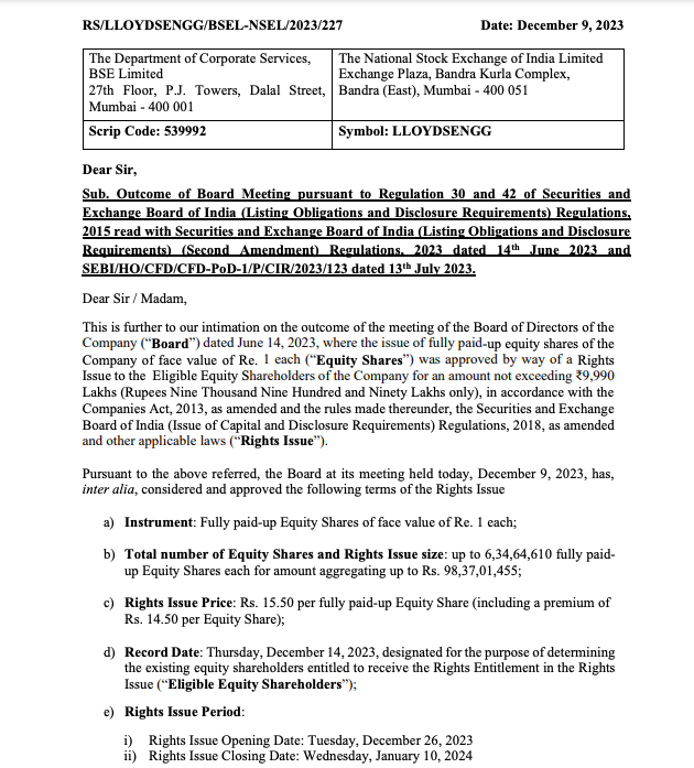 cryptomaharaaj's tweet image. #LloydsEngineering announced Right Issues