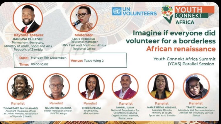 #YouthConnektAfrica2023: UNV co-hosts 'Imagine if everyone volunteered for a borderless African renaissance' dialogue on Dec 11, 9am EAT at KICC_kenya. Share thoughts using #54FacesofAfrica & #fEveryoneDid.