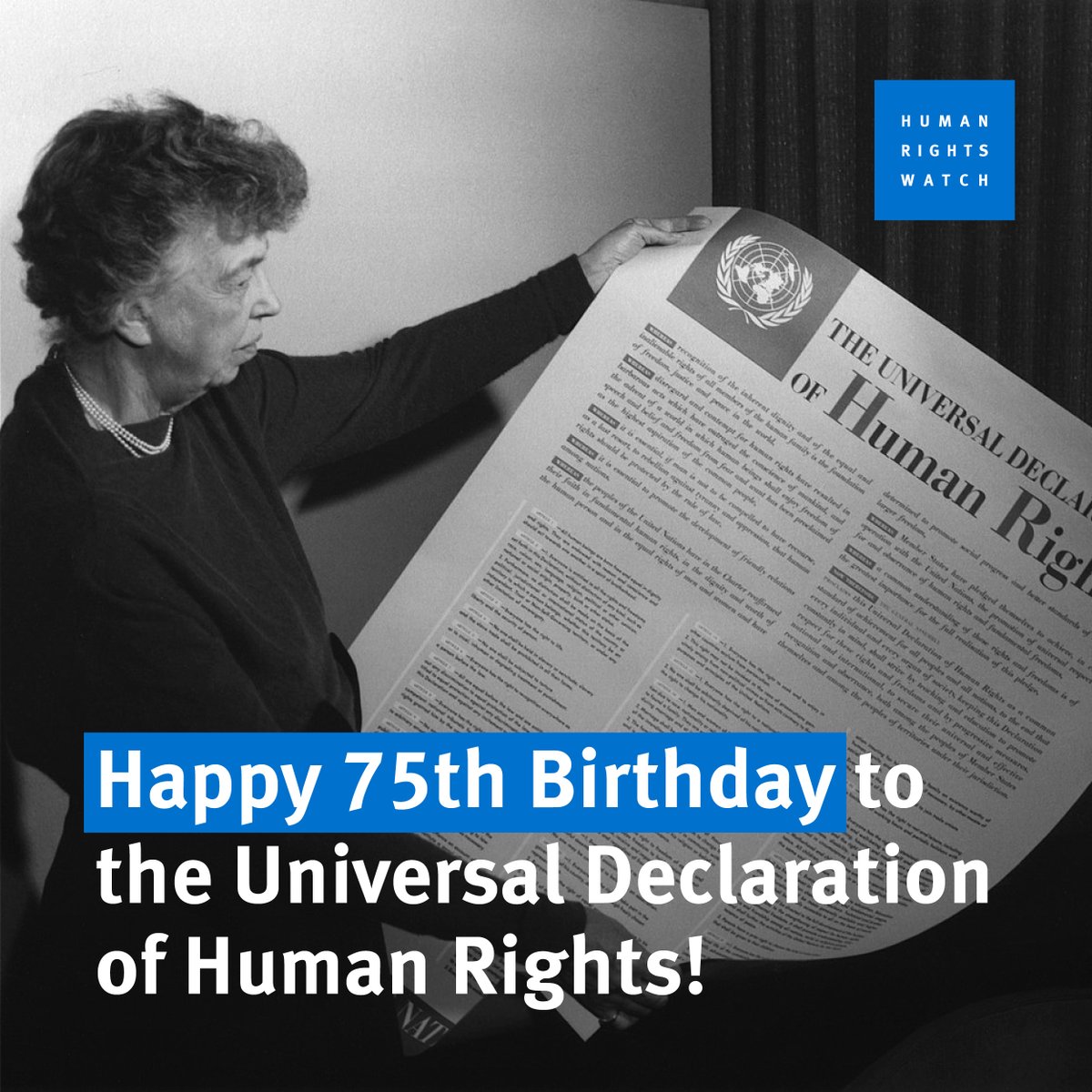 hrw's tweet photo. Happy 75th Birthday to the Universal Declaration of Human Rights!  

Drafted by people from different legal, religious, and cultural backgrounds from all over the world, the Declaration is a beacon for the human rights movement. 

#HumanRightsDay #HumanRights75 https://t.co/hllheA7Lay
