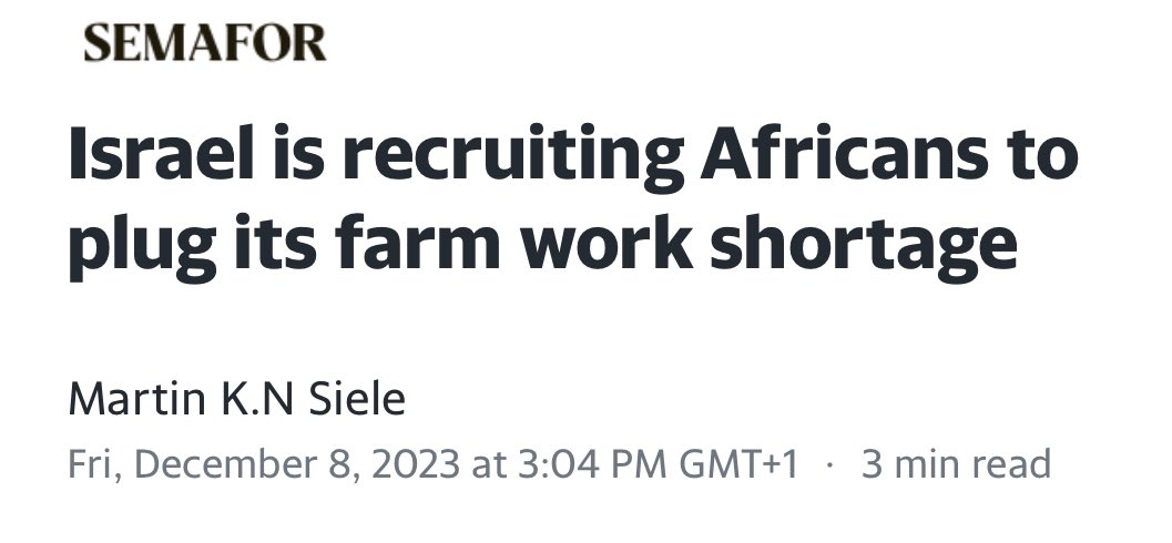 MohaAddow's tweet image. Kenya and Malawi are helping to plug a shortage of farm workers in Israel caused by the departure of thousands of foreign workers since the start of the country’s war with Hamas.
More than 10,000 foreign farm workers have left the country since the conflict began in early…