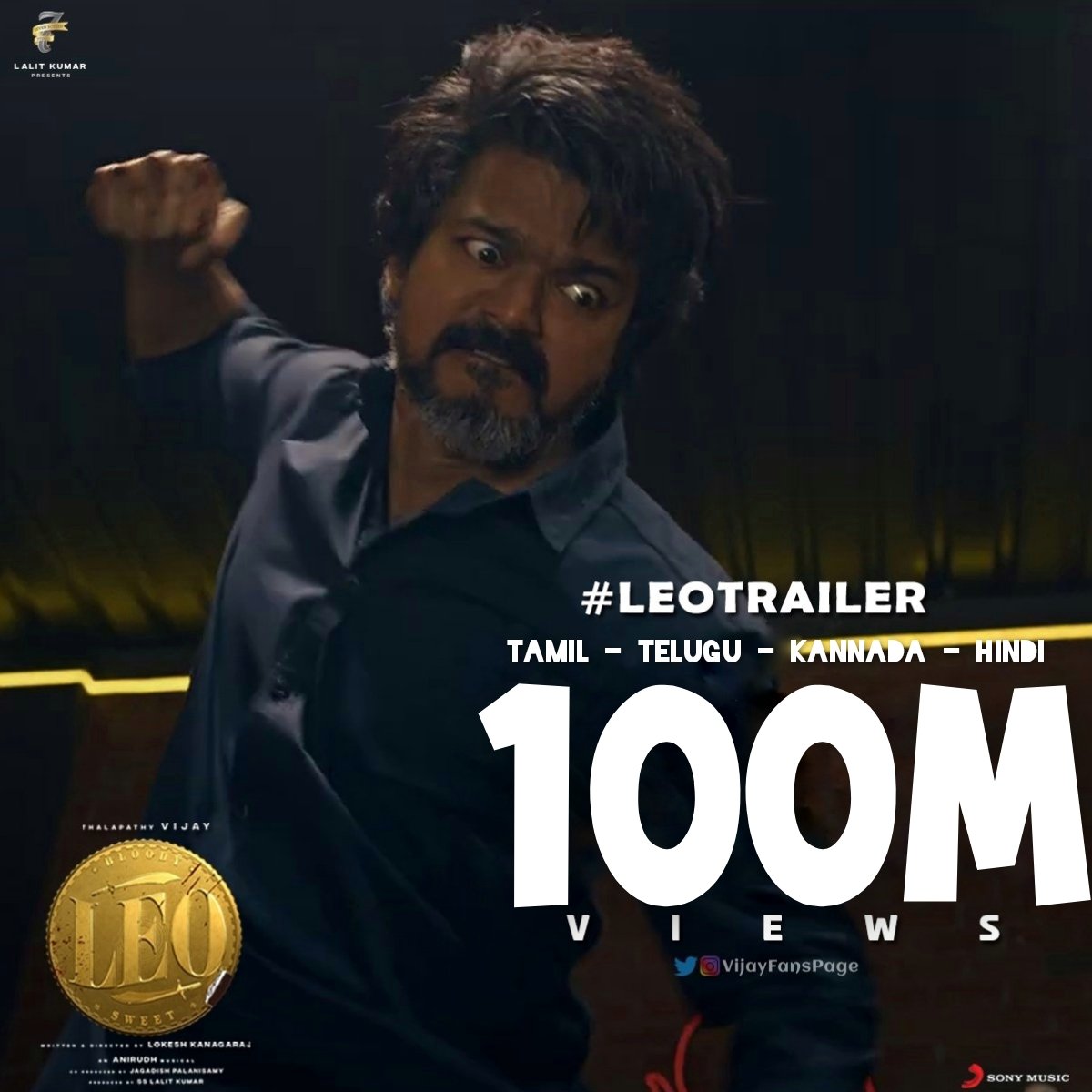 ActorVijayFan1's tweet image. #LeoTrailer 100 Million Views across YouTube