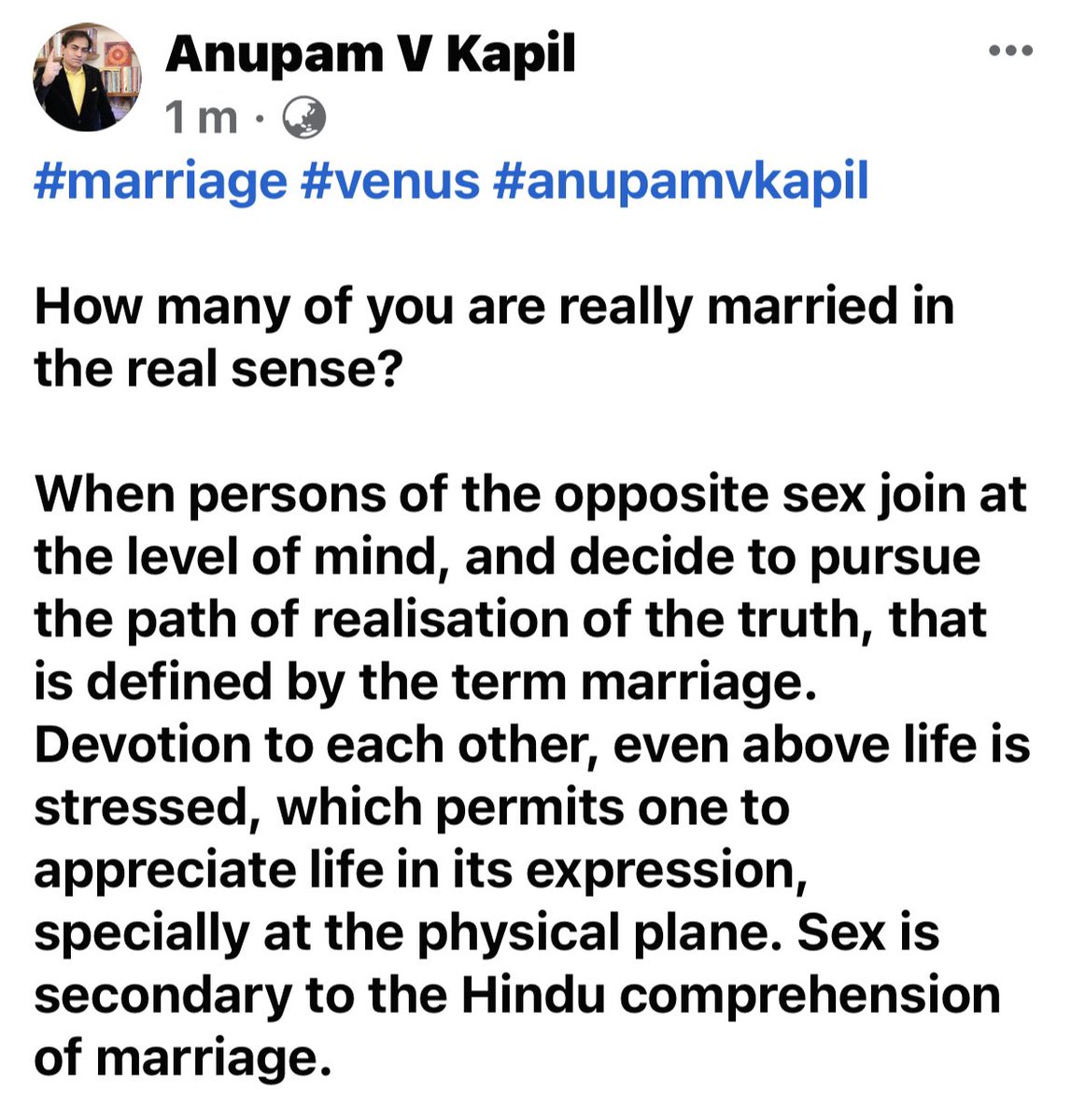 Anupam V Kapil on X: #marriage #venus #anupamvkapil How many of you are  really married in the real sense? When persons of the opposite sex join at  the level of mind, and