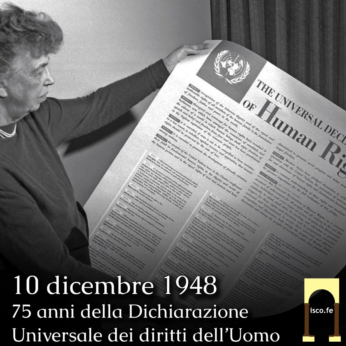 iscoferrara's tweet photo. La 𝗗𝗶𝗰𝗵𝗶𝗮𝗿𝗮𝘇𝗶𝗼𝗻𝗲 𝗨𝗻𝗶𝘃𝗲𝗿𝘀𝗮𝗹𝗲 𝗱𝗲𝗶 𝗗𝗶𝗿𝗶𝘁𝘁𝗶 𝗨𝗺𝗮𝗻𝗶 compie 75 anni 📃
#iscofe #todayinhistory #UniversalDeclarationofHumanRights https://t.co/zHbEpfKXHU