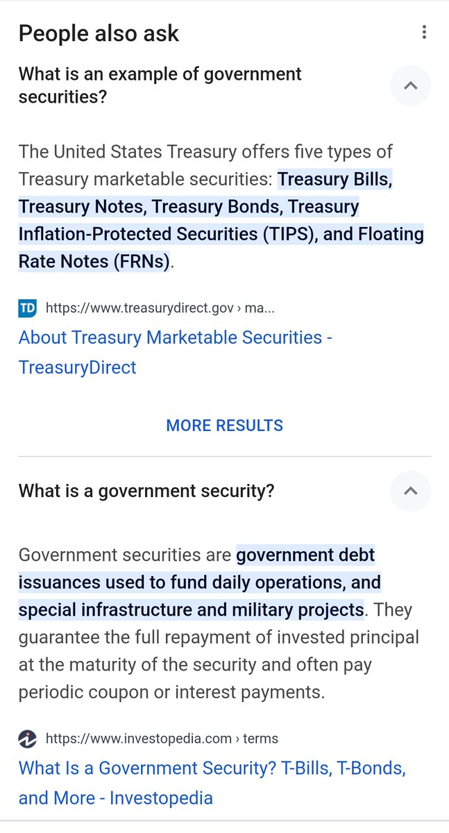 #GovernmentSecurities #Bonds 
#TreasuryBills, #TreasuryNotes, #TreasuryBonds, #Treasury #InflationProtected Securities (#TIPS), and #FloatingRateNotes (#FRNs).