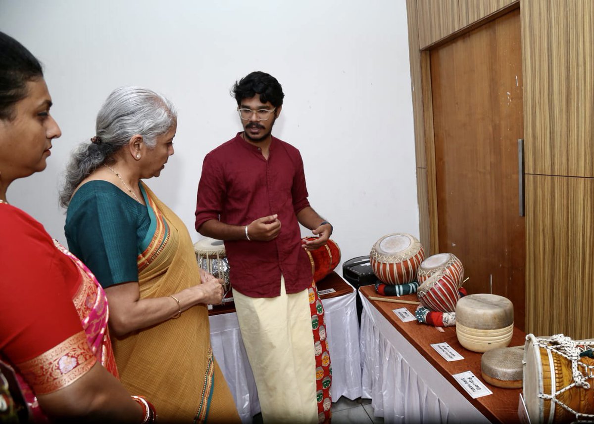 Today minister of finance of India Smt Nirmala Sitharaman and Smt Roja Selvamani, Minister for Tourism - Govt of Andhra Pradesh have visited our Ancient Musical Instruments Exhibition at the 'Krishnaveni Sangeetha Neerajanam' musical festival in Vijayawada, Andhra Pradesh