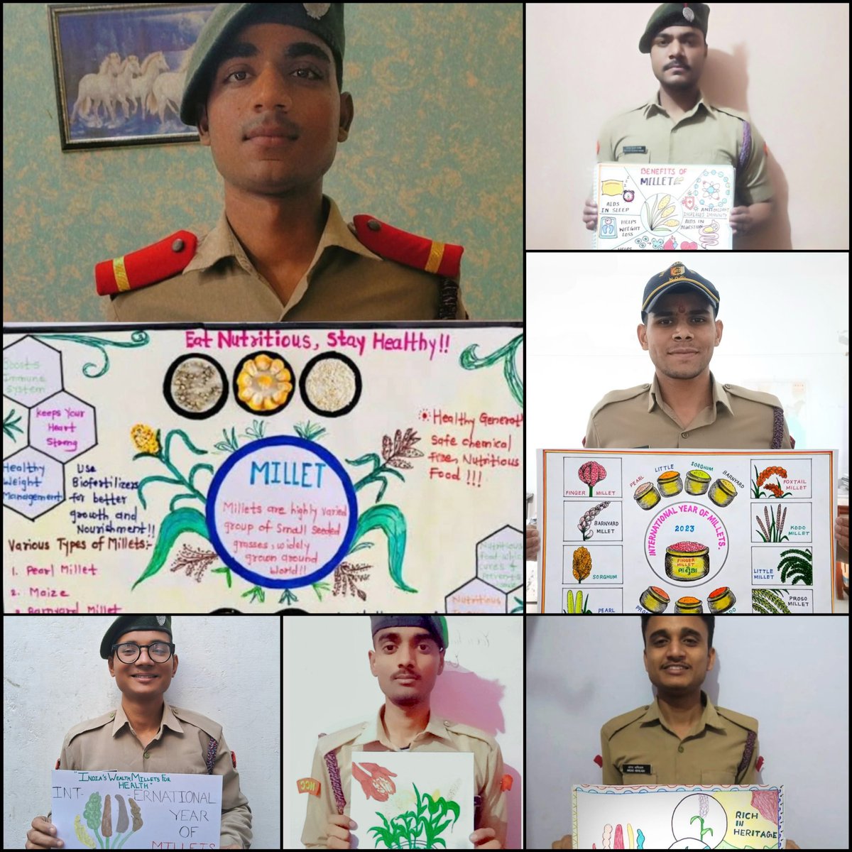 NccDei's tweet photo. DEI NCC Cadets (7/1 Coy 1 UP BN NCC AGRA) raised awareness about millets by making informative posters, contributing to the special campaign for the #InternationalYearOfMillets 🌾

@HQ_DG_NCC 
@NCCDteUP 
@PMOIndia
@gpsingh3para https://t.co/ZK3KflBLAu