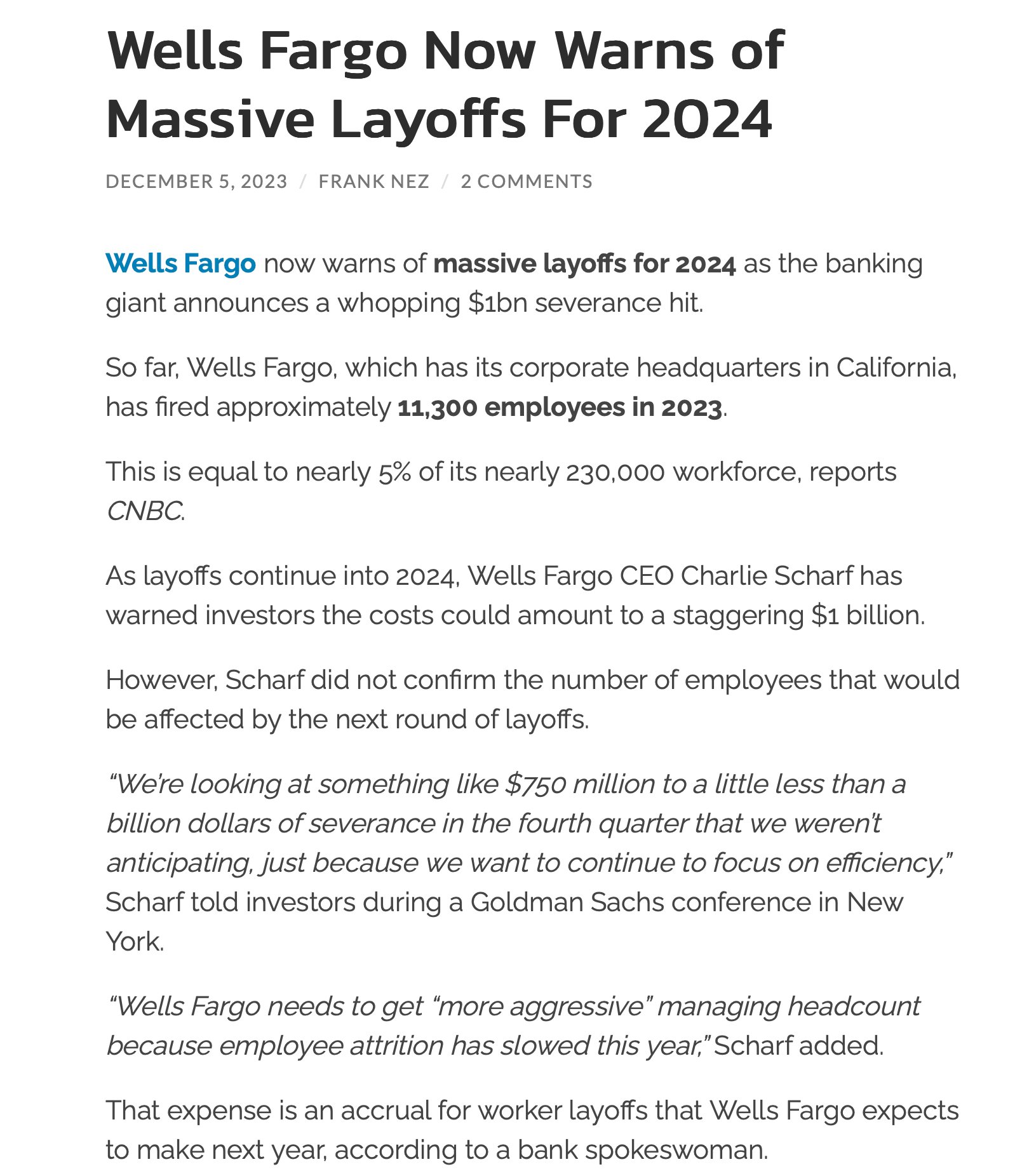 Wells Fargo Layoffs 2024 Traci Harmonie