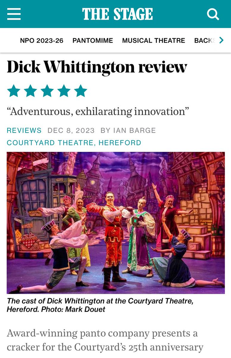 Heart full to bursting to see this 5* <a href="/TheStage/">The Stage</a> review for our wee show. So well deserved for the whole hard-working, fun-driven, talented, mischievous company <a href="/CourtyardArts/">The Courtyard</a>. Such a joy to work with you all. Let’s do it all again! thestage.co.uk/reviews/dick-w…