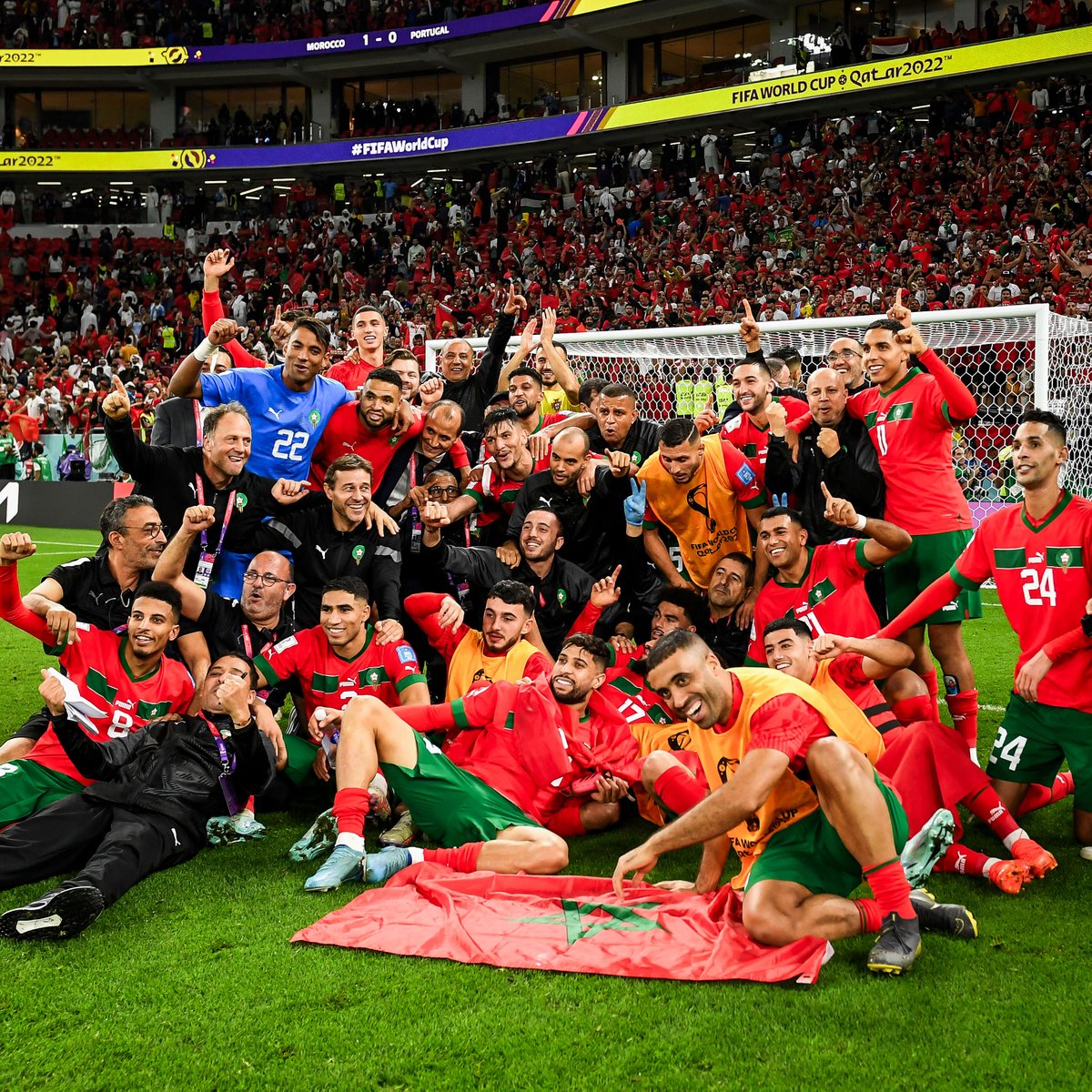 brfootball's tweet photo. One year ago today, Morocco defeated Portugal 1-0 to become the first African team to reach the World Cup semifinals 🇲🇦👏 https://t.co/UQ74d3736i