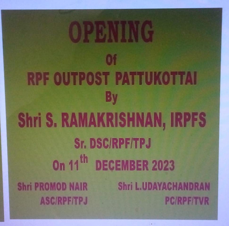 Pkturban2023's tweet photo. பட்டுக்கோட்டை இரயில் நிலையத்தில் இரயில்வே பாதுகாப்பு படை புற காவல் நிலையம் துவக்க நிகழ்ச்சி 🙏

🚃 🚃 🚃 🚃 🚃 🚃 🚃 🚃 🚃 🚃
@GMSRailway @rail_vandi @tjpktrail @TrainUsers @GMSRailway @PattukkottaiU @United_Tanjore @NammaPattukkot1 @DRMTPJ https://t.co/FVUdULG6zM